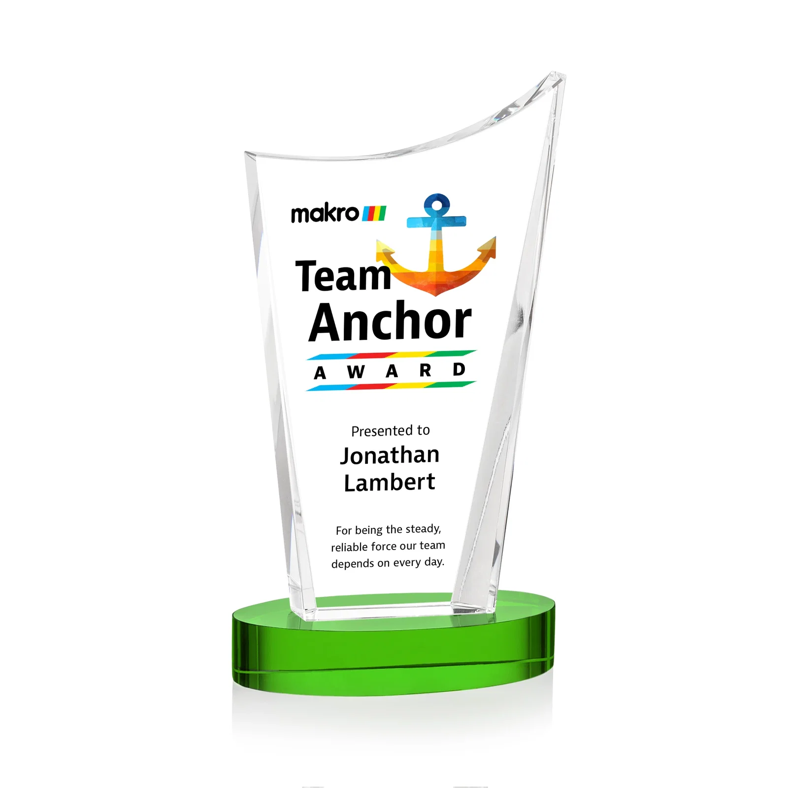 Custom printed Optical Crystal Award on Alberton Base in Nine Colors, awards for service anniversary gifts