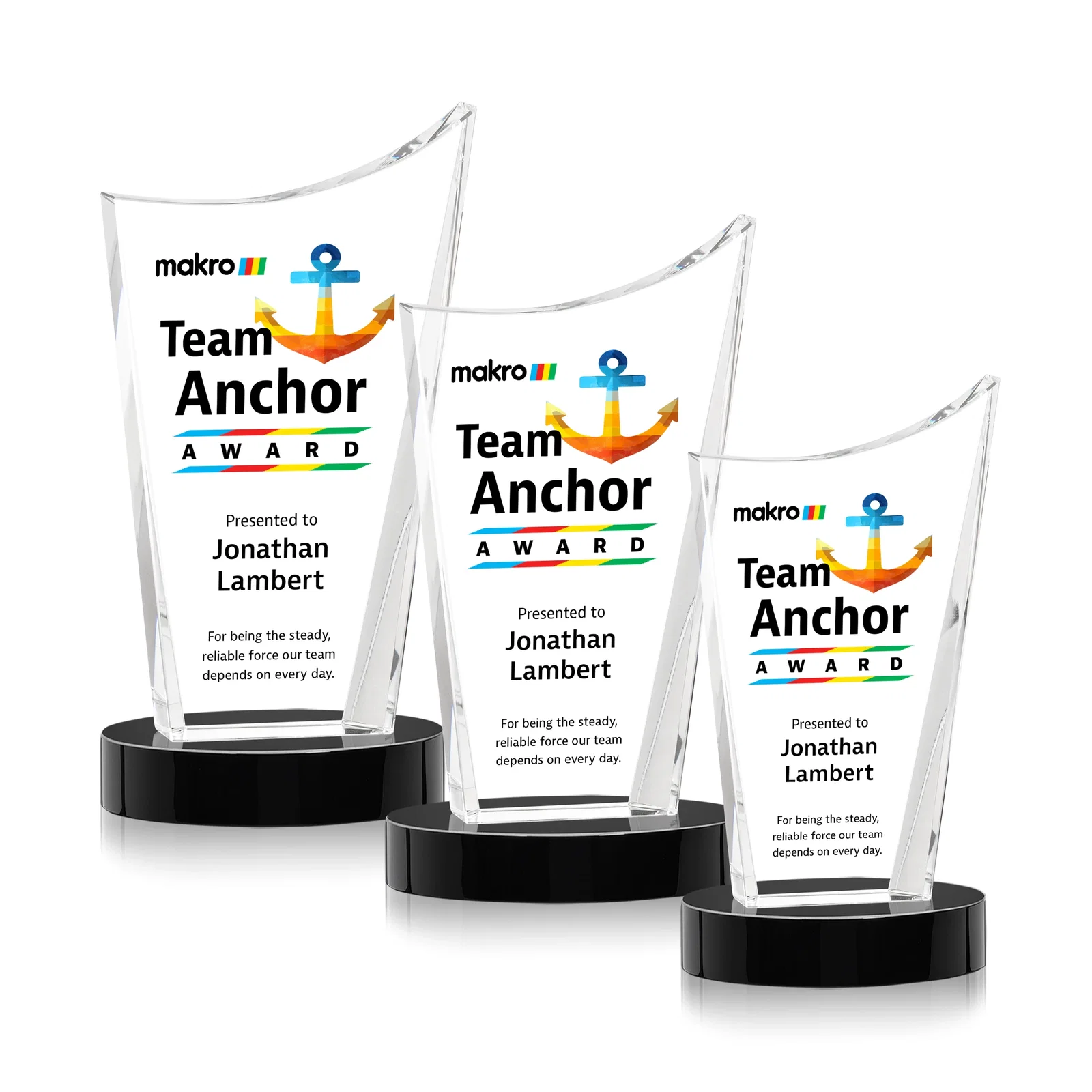 Custom printed Optical Crystal Award on Alberton Base in Nine Colors, awards for retirement presentations