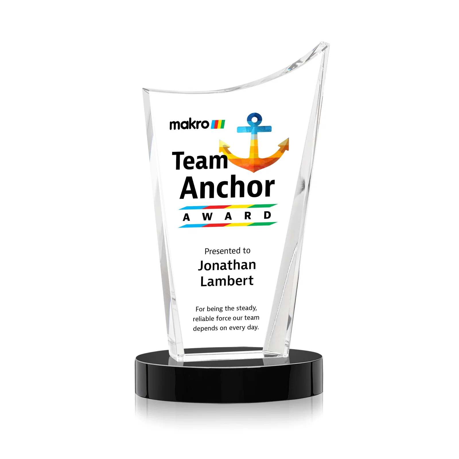 Custom printed Optical Crystal Award on Alberton Base in Nine Colors, awards for donor appreciation