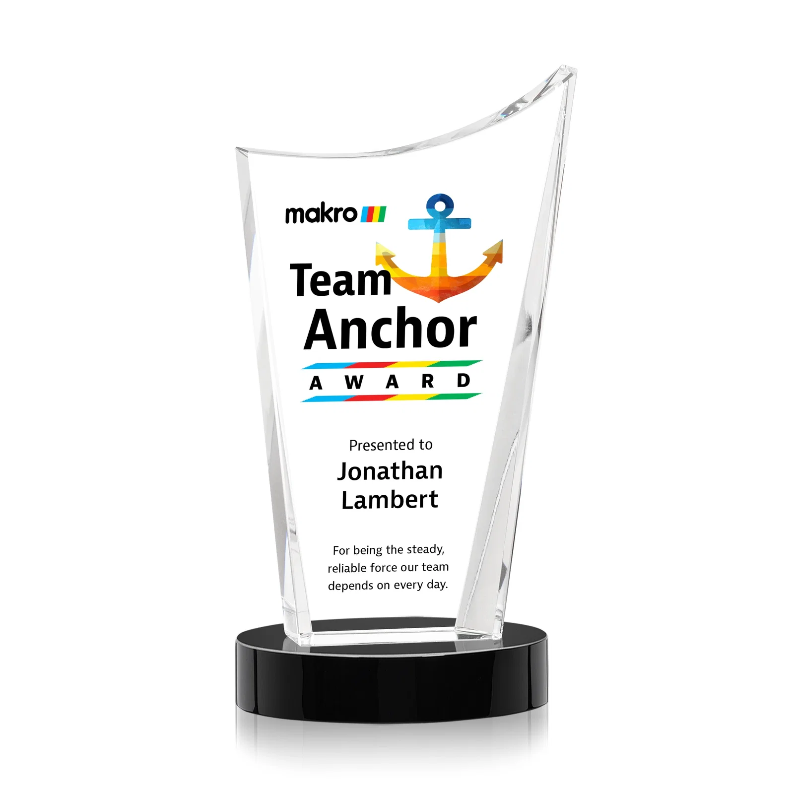 Custom printed Optical Crystal Award on Alberton Base in Nine Colors, awards for graduation ceremonies