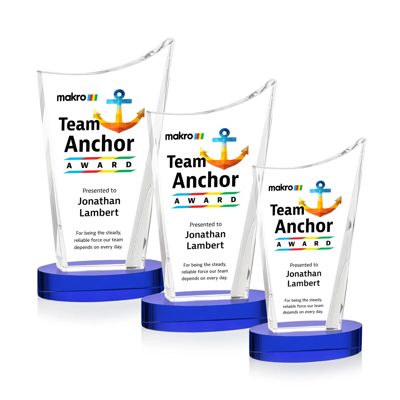Custom printed Optical Crystal Award on Alberton Base in Nine Colors, awards for safety achievement programs