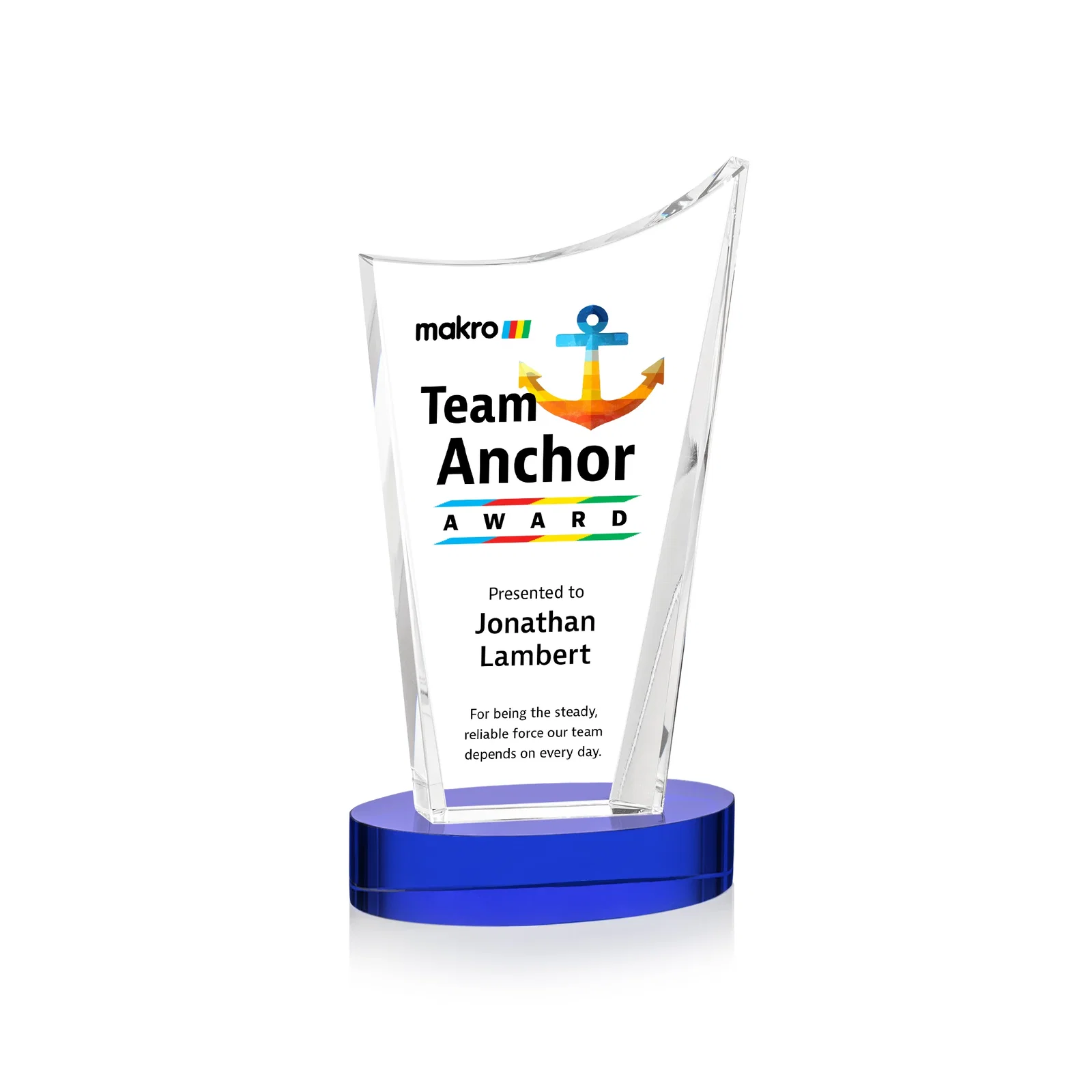 Custom printed Optical Crystal Award on Alberton Base in Nine Colors, awards for volunteer appreciation