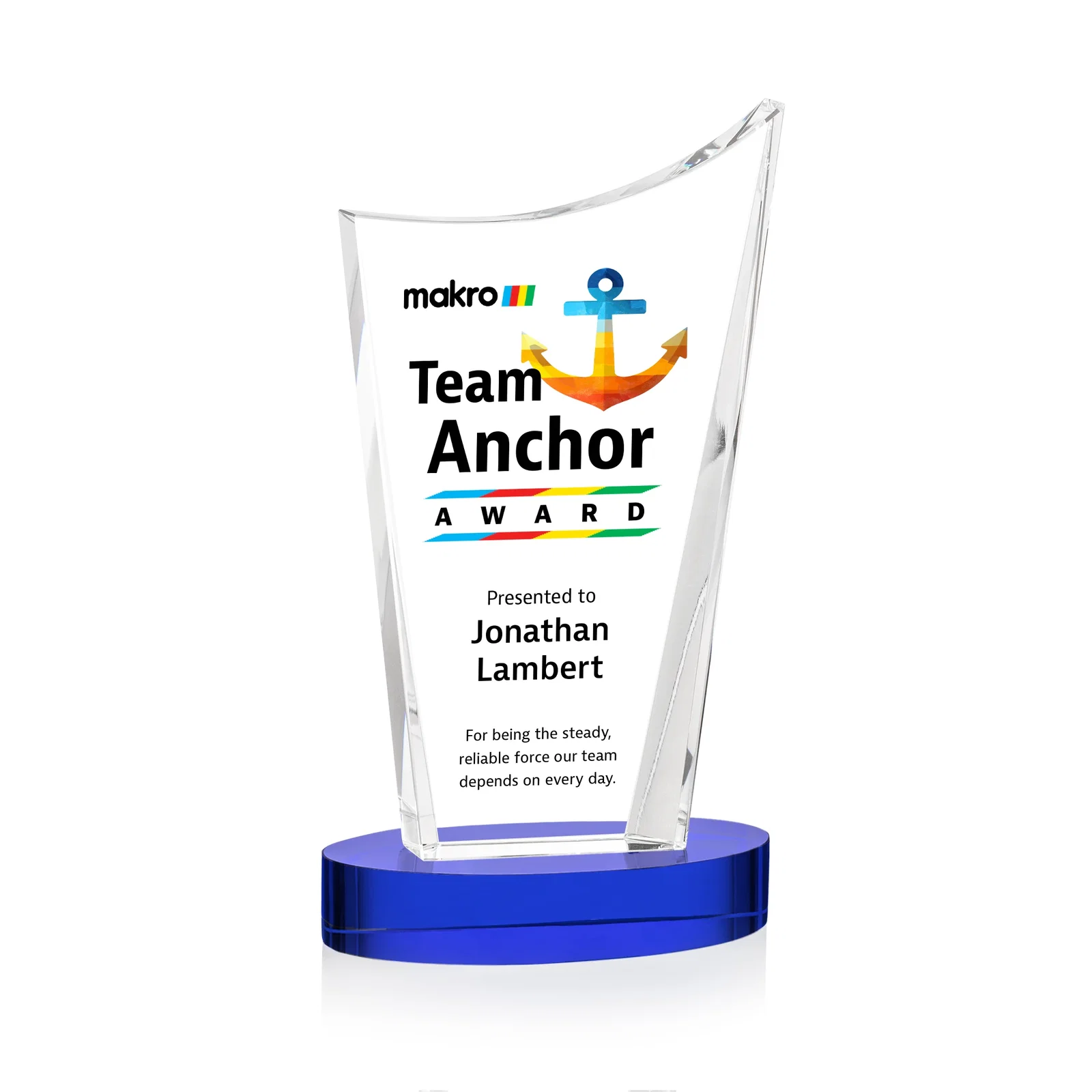 Custom printed Optical Crystal Award on Alberton Base in Nine Colors, awards for dealer and partner awards
