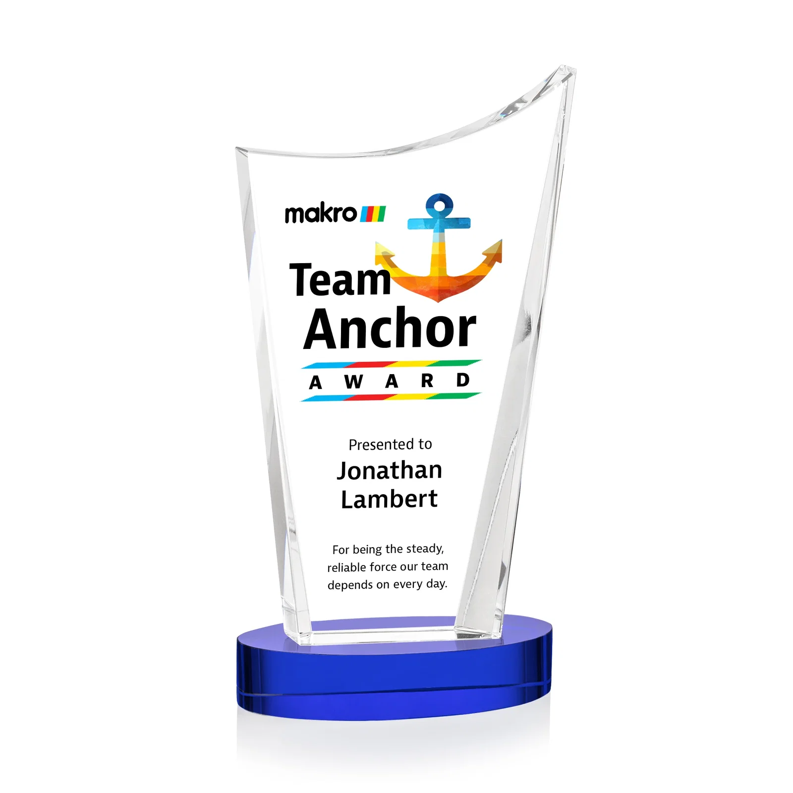 Custom printed Optical Crystal Award on Alberton Base in Nine Colors, awards for company anniversary events