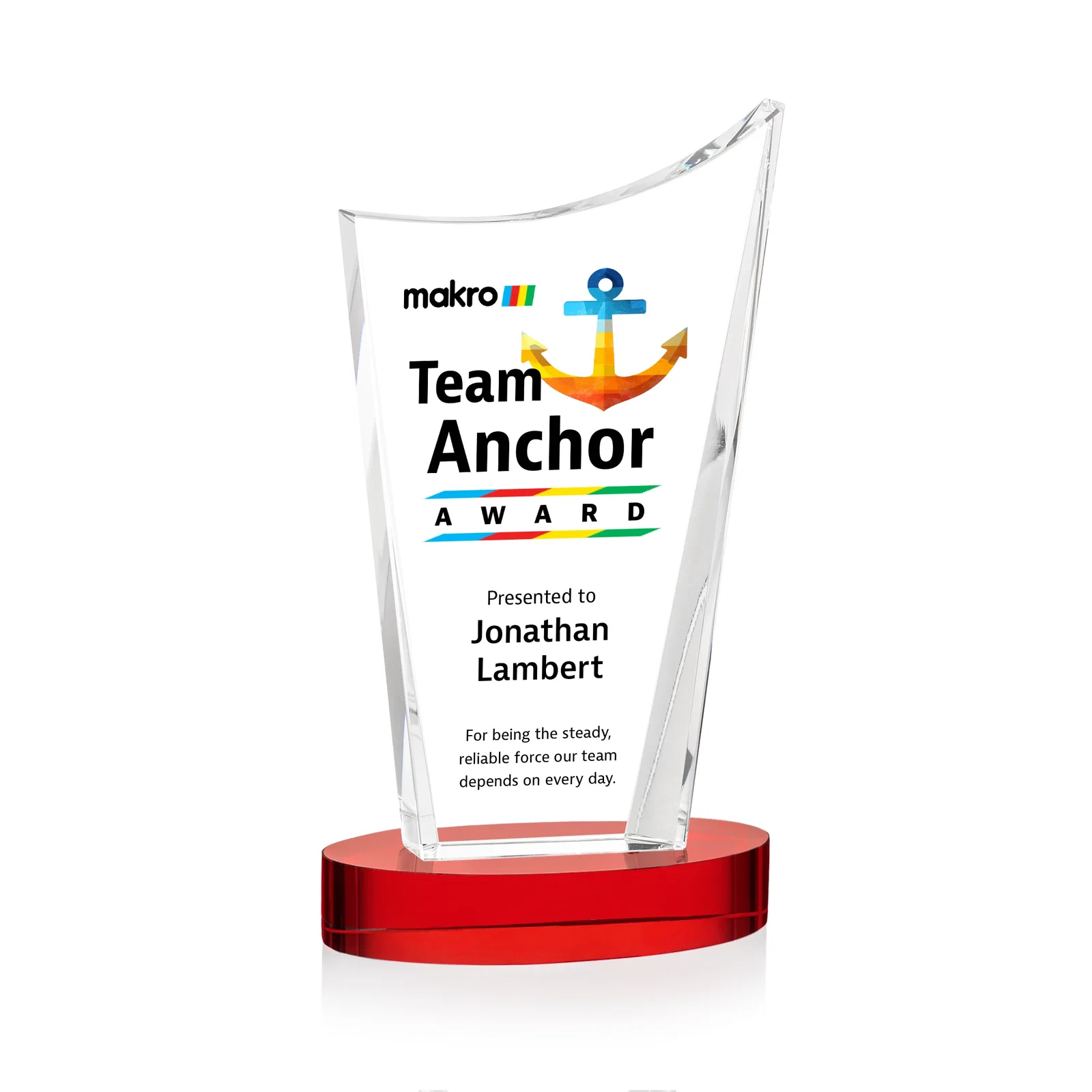 Customized Optical Crystal Award on Alberton Base in Nine Colors, awards for service anniversary gifts