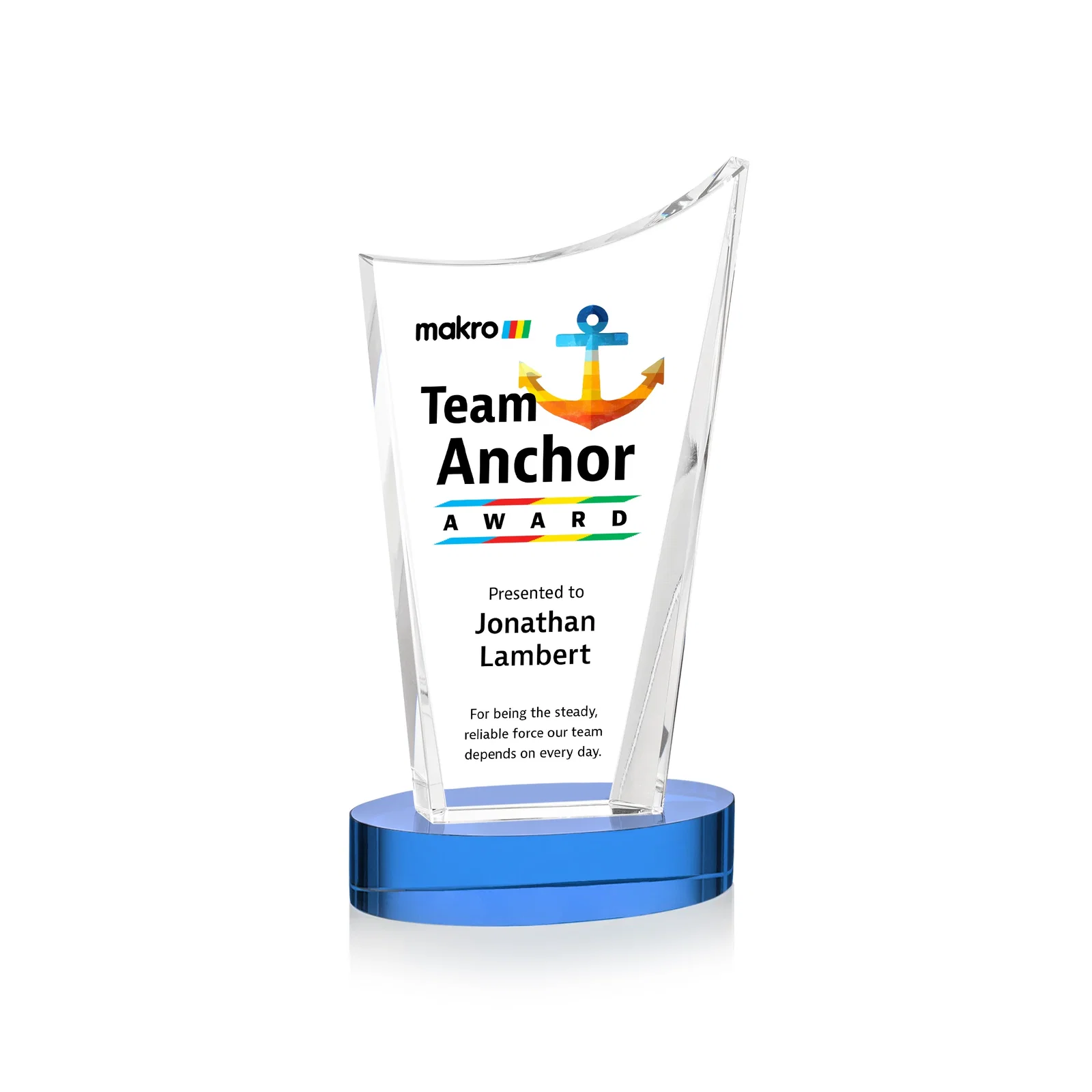 Customized Optical Crystal Award on Alberton Base in Nine Colors, awards for team milestone celebrations