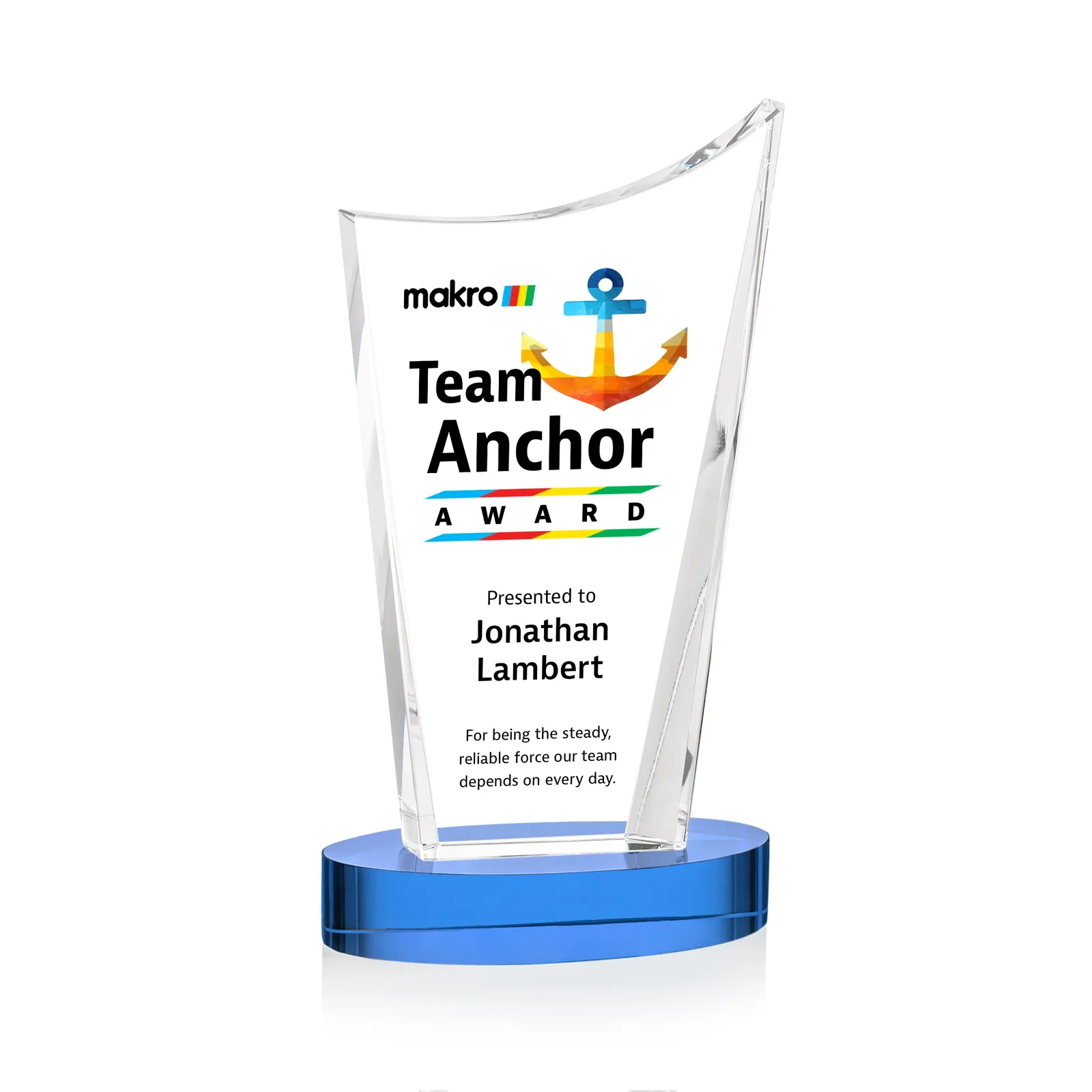 Customized Optical Crystal Award on Alberton Base in Nine Colors, awards for donor appreciation