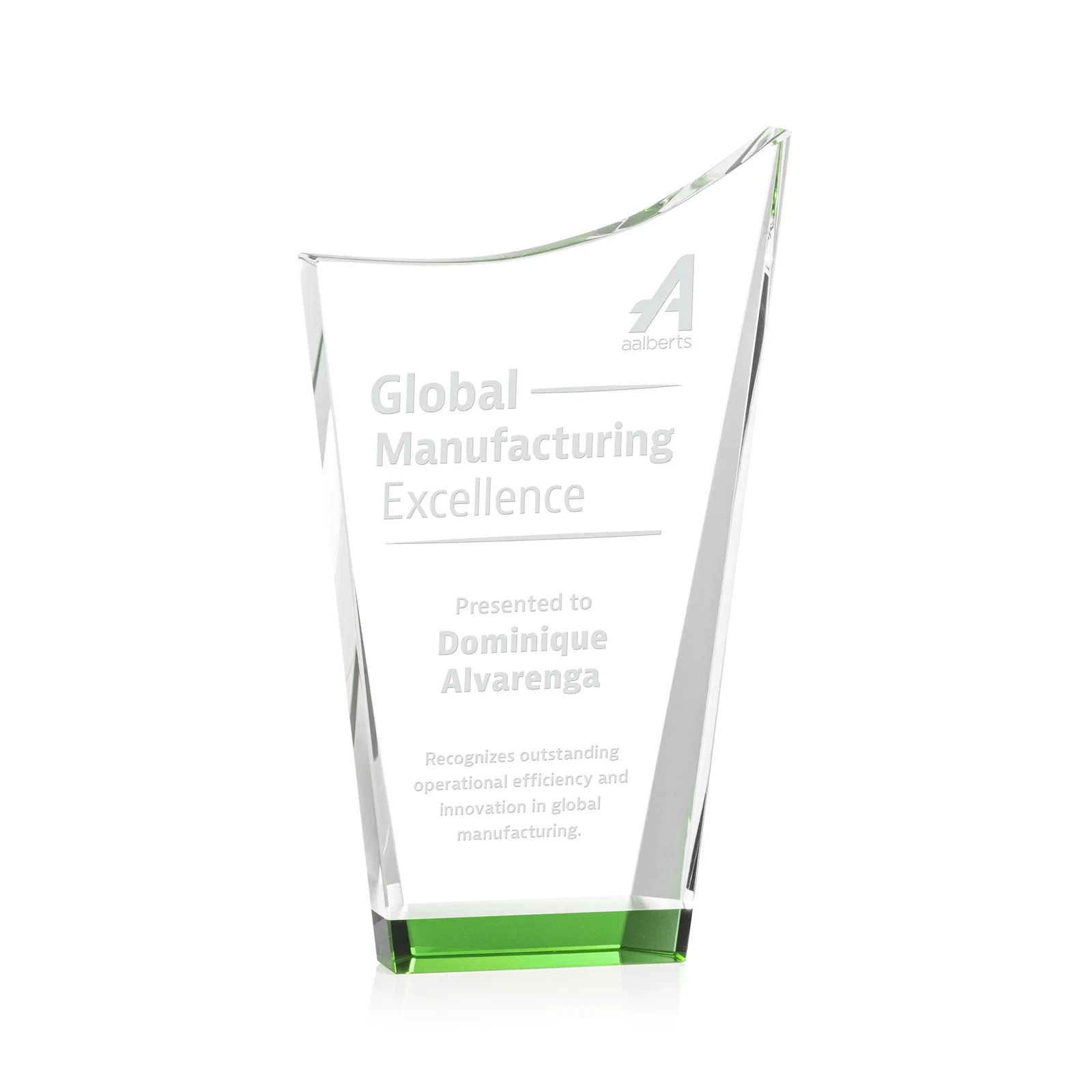 Custom Optical Crystal Award with a Glowing Color Strip Base, awards for dealer and partner awards