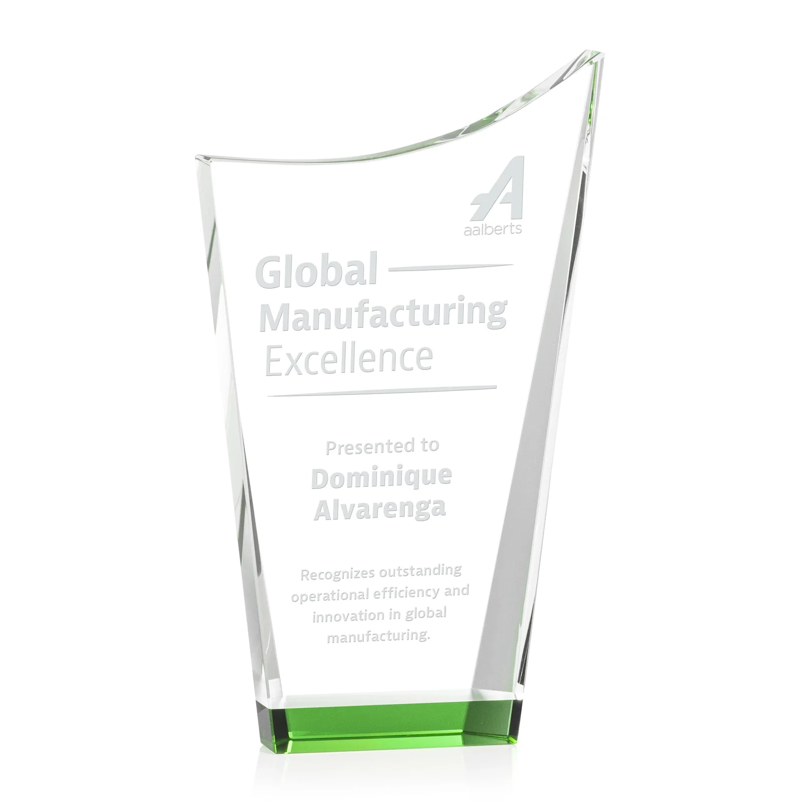 Personalized Optical Crystal Award with a Glowing Color Strip Base, awards for employee recognition