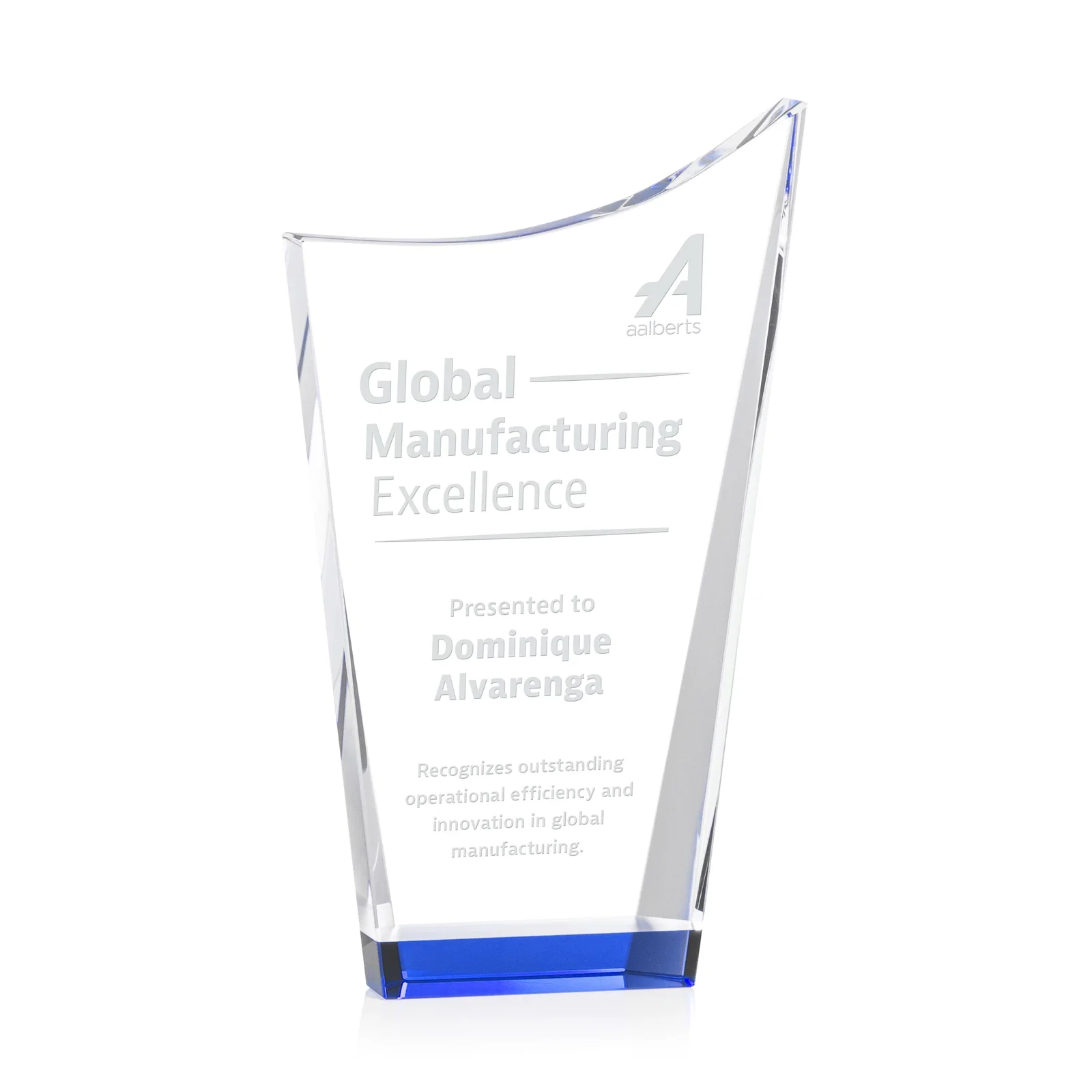 Personalized Optical Crystal Award with a Glowing Color Strip Base, awards for sales achievement awards