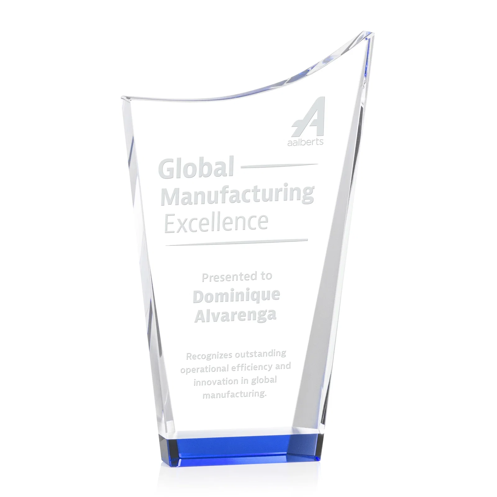 Personalized Optical Crystal Award with a Glowing Color Strip Base, awards for retirement presentations