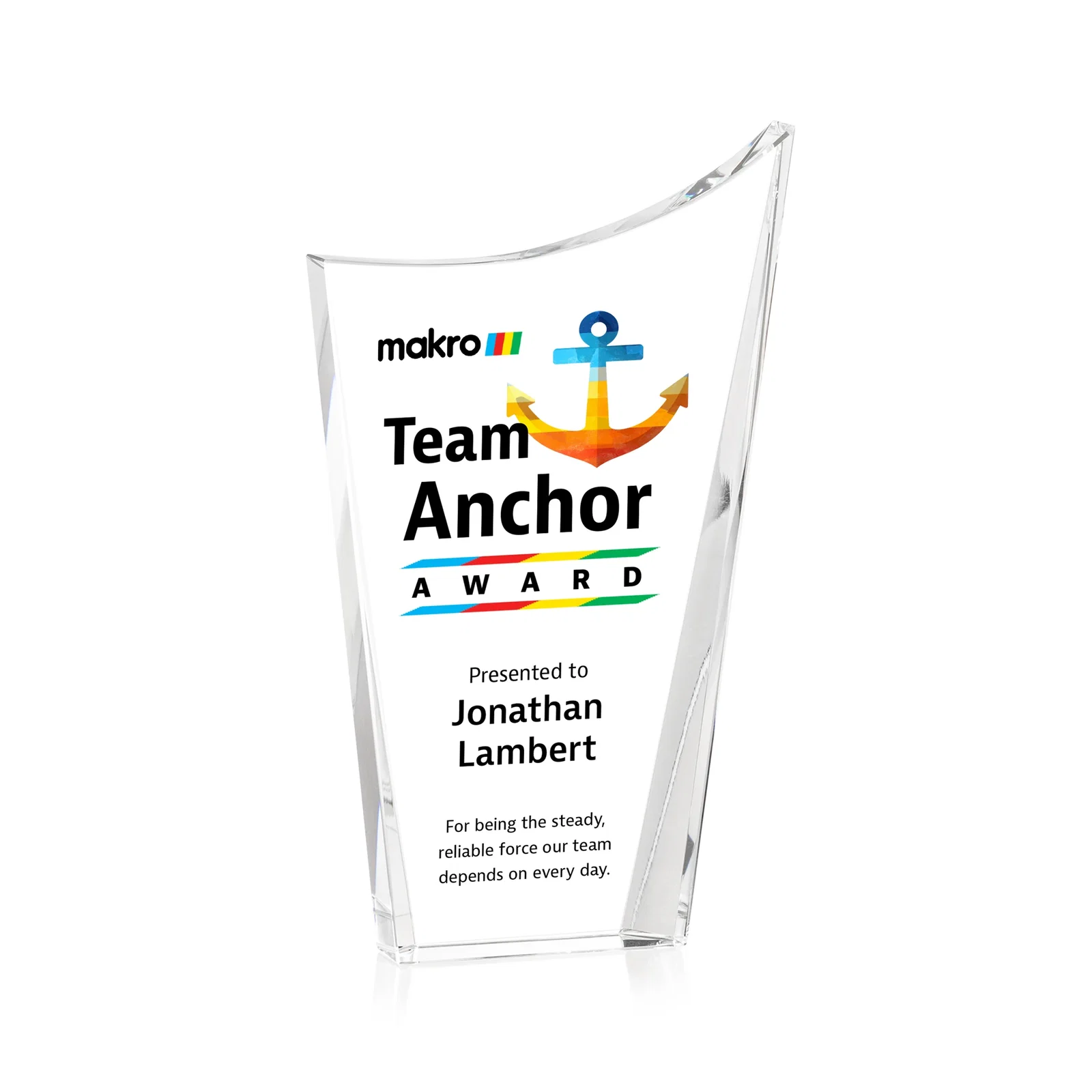 Personalized Optical Crystal Award with a Glowing Color Strip Base, awards for dealer and partner awards