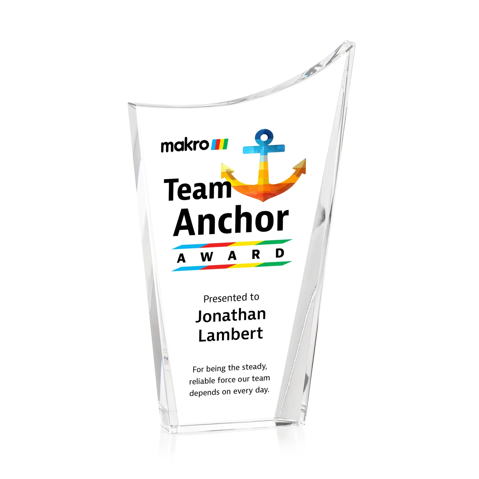 Personalized Optical Crystal Award with a Glowing Color Strip Base, awards for company anniversary events
