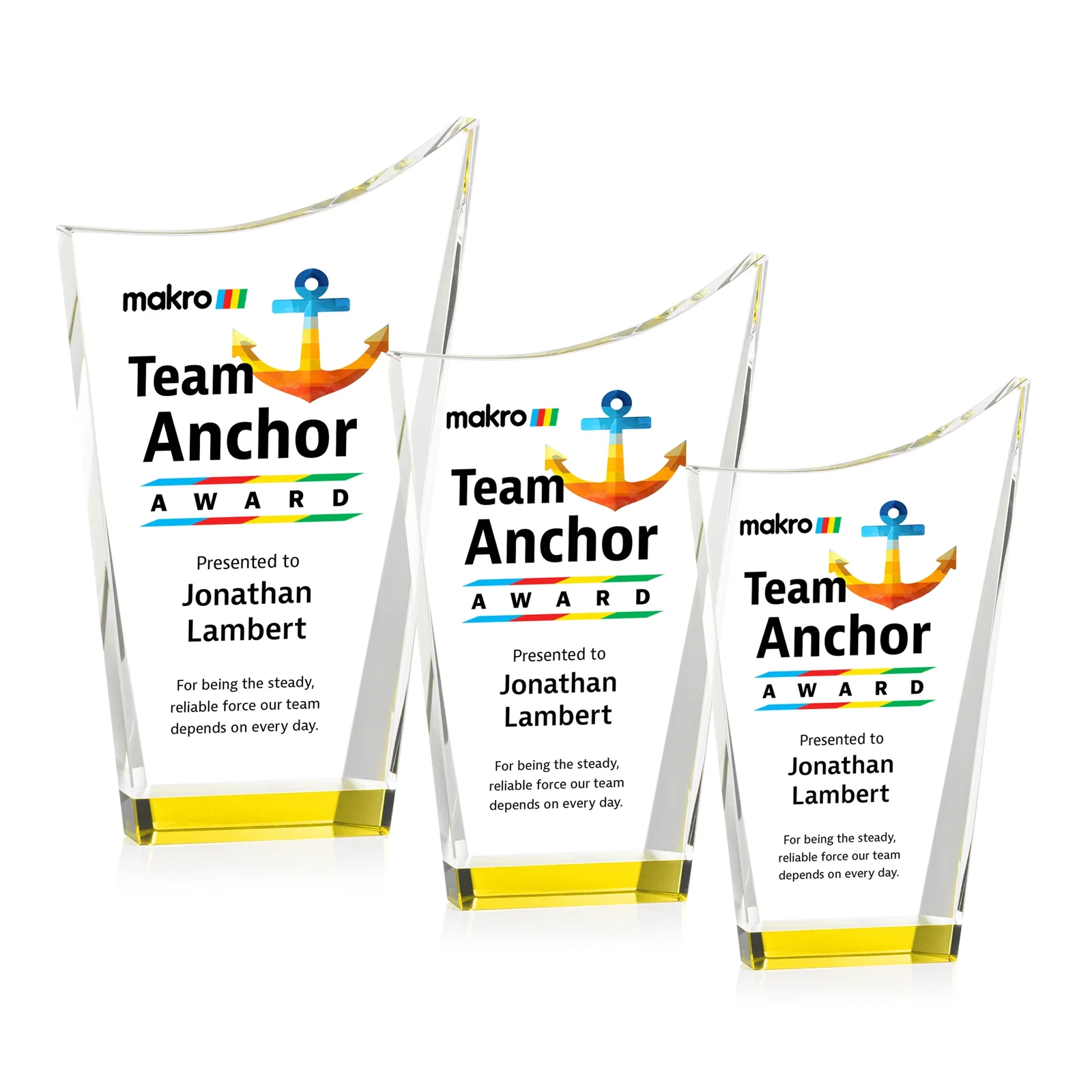 Promotional Optical Crystal Award with a Glowing Color Strip Base, awards for corporate award ceremonies