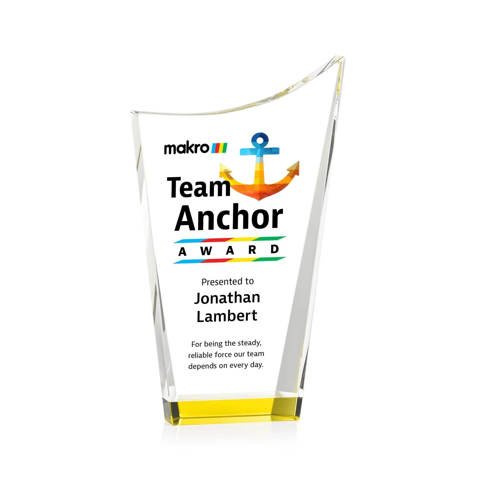 Promotional Optical Crystal Award with a Glowing Color Strip Base, awards for service anniversary gifts