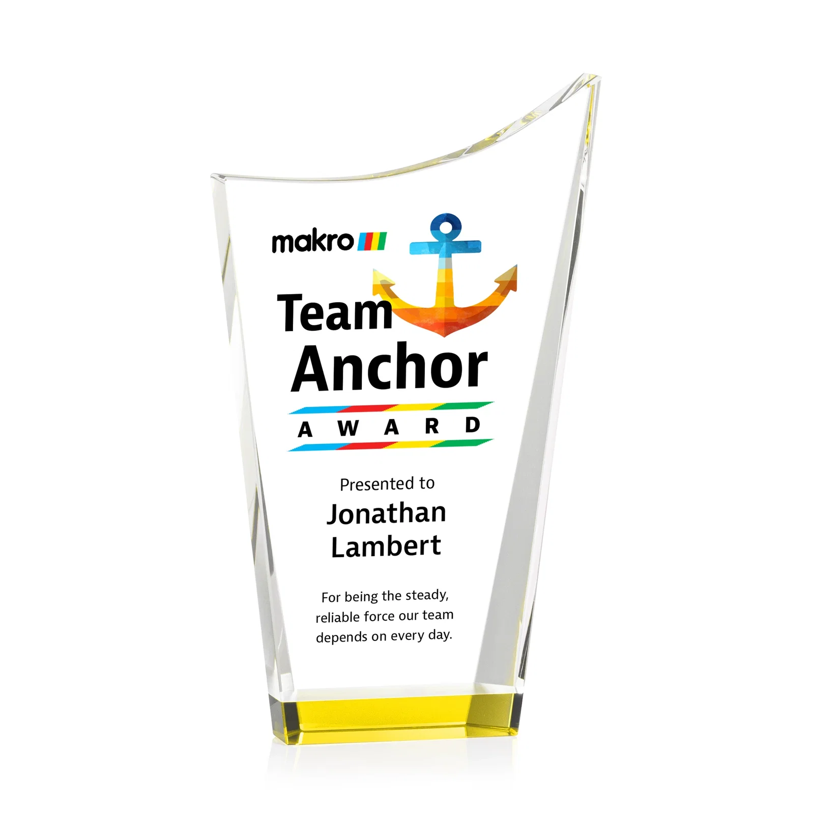 Promotional Optical Crystal Award with a Glowing Color Strip Base, awards for sales achievement awards