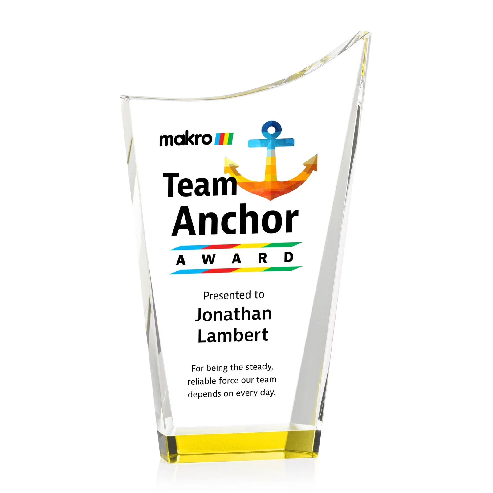 Promotional Optical Crystal Award with a Glowing Color Strip Base, awards for retirement presentations