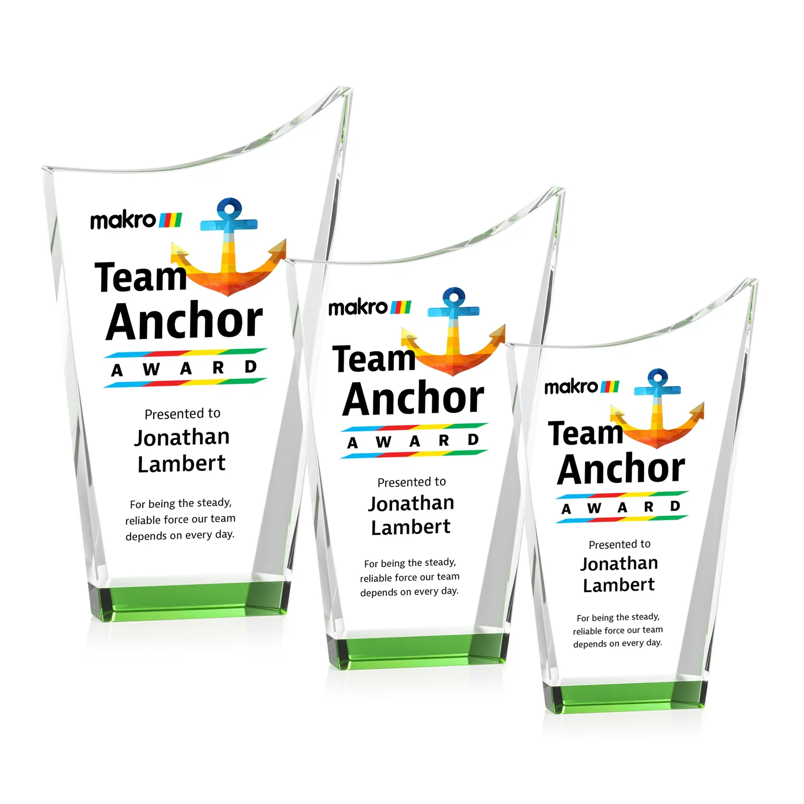 Promotional Optical Crystal Award with a Glowing Color Strip Base, awards for team milestone celebrations