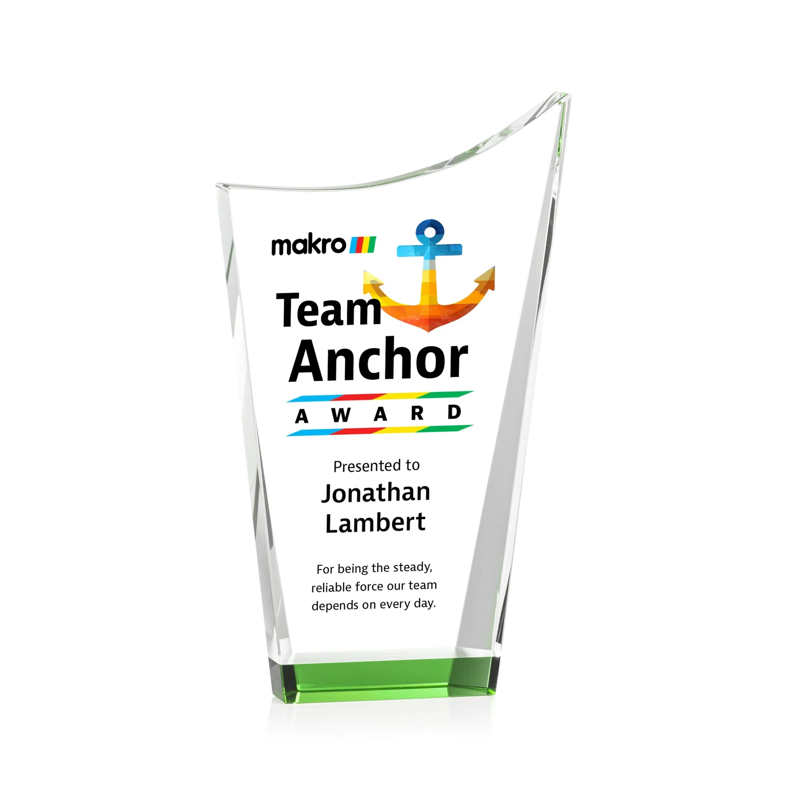 Promotional Optical Crystal Award with a Glowing Color Strip Base, awards for donor appreciation