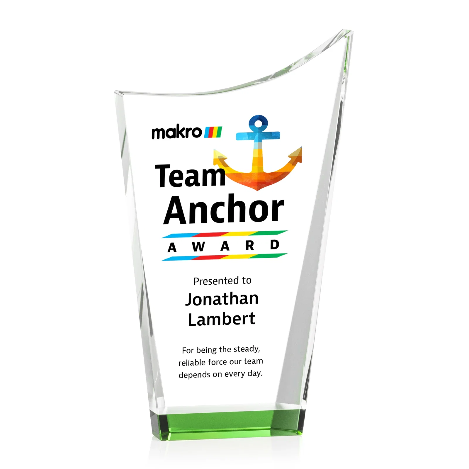 Promotional Optical Crystal Award with a Glowing Color Strip Base, awards for safety achievement programs