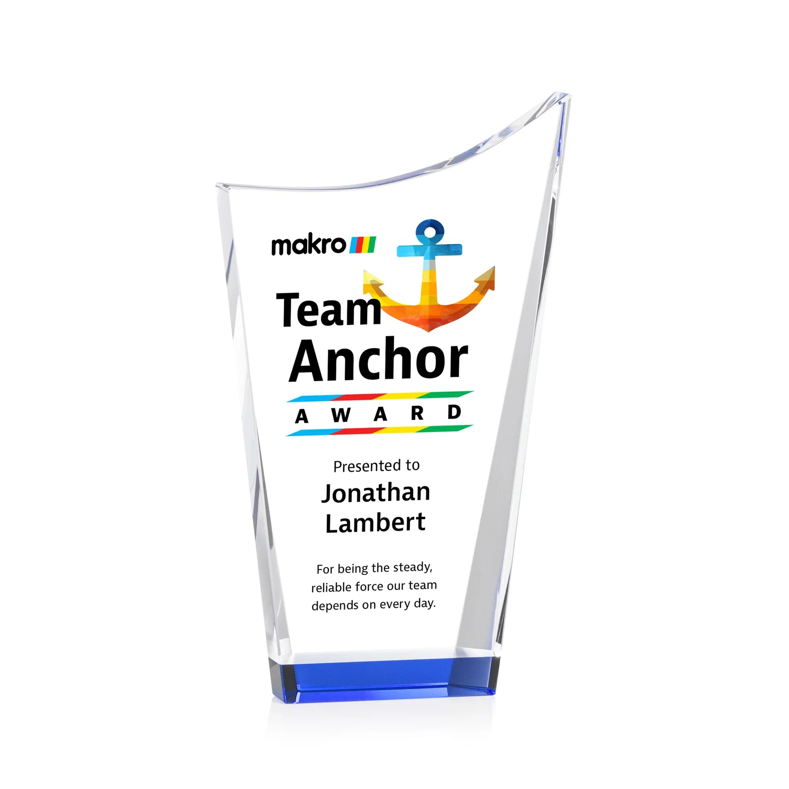 Promotional Optical Crystal Award with a Glowing Color Strip Base, awards for dealer and partner awards