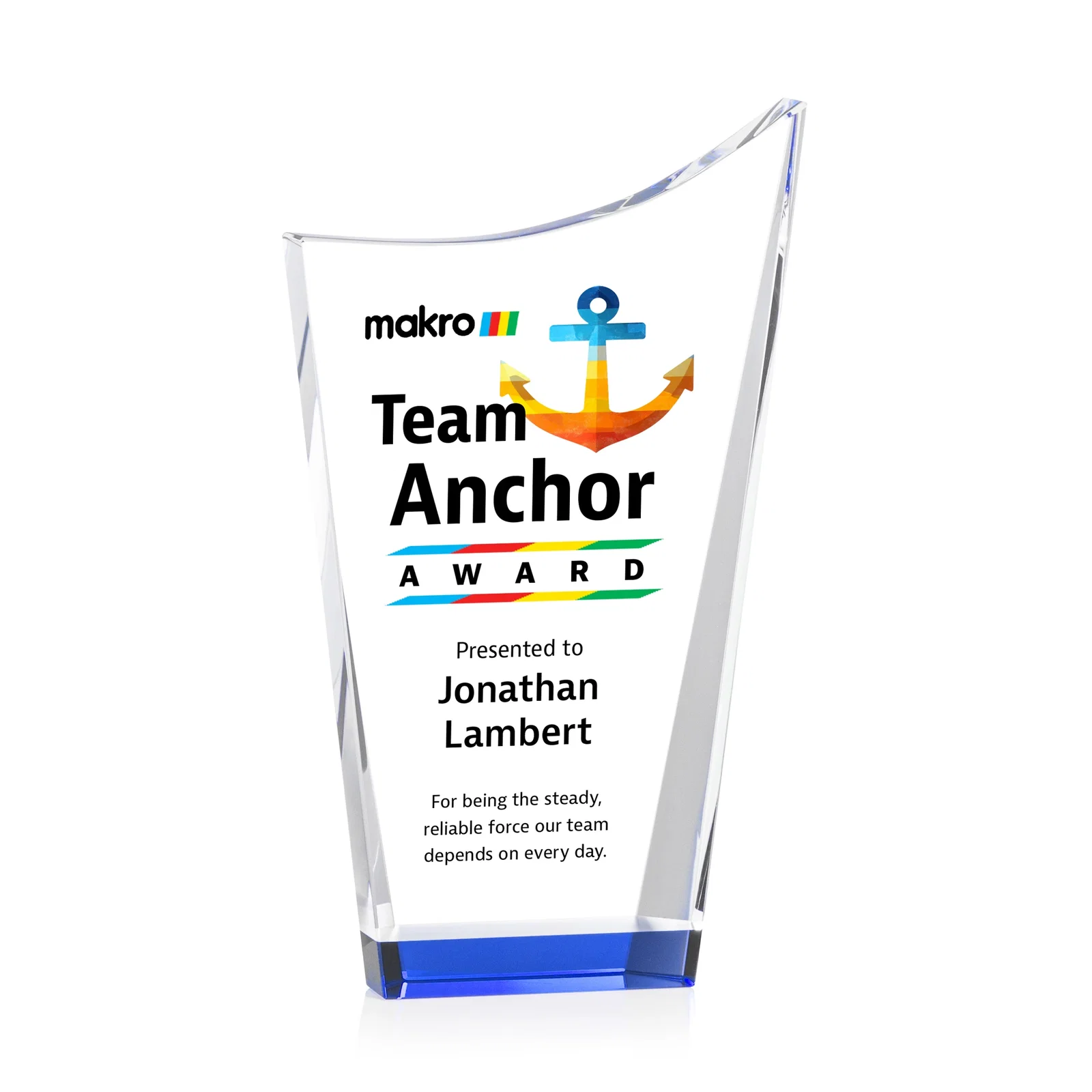 Promotional Optical Crystal Award with a Glowing Color Strip Base, awards for company anniversary events