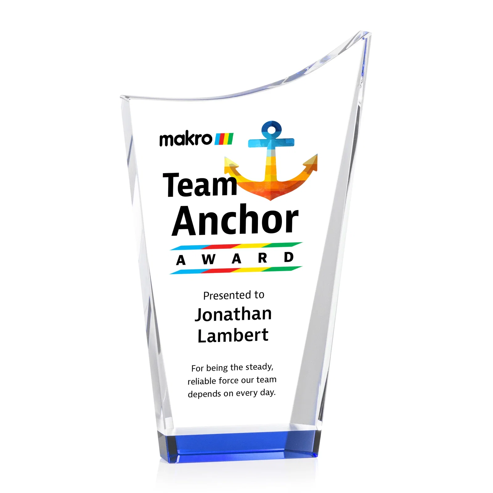 Branded Optical Crystal Award with a Glowing Color Strip Base, awards for employee recognition
