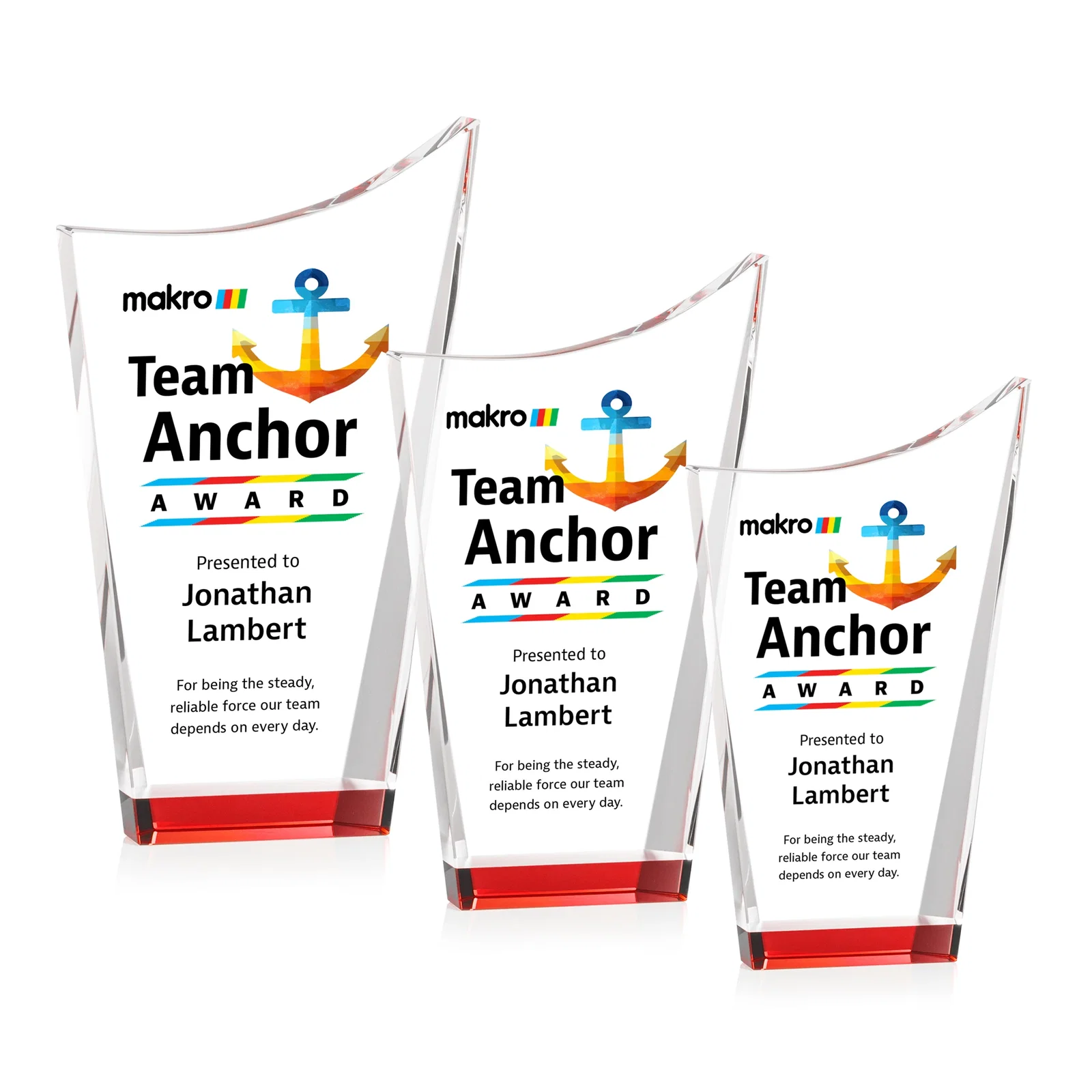 Branded Optical Crystal Award with a Glowing Color Strip Base, awards for corporate award ceremonies