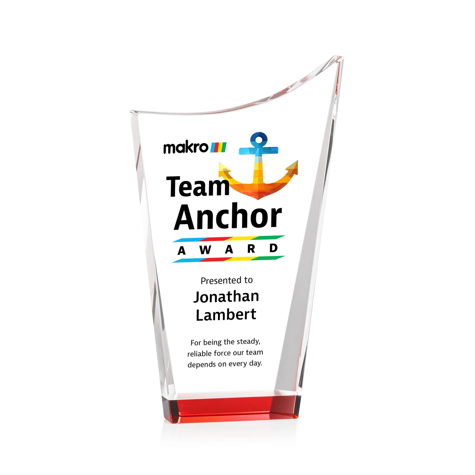 Branded Optical Crystal Award with a Glowing Color Strip Base, awards for service anniversary gifts