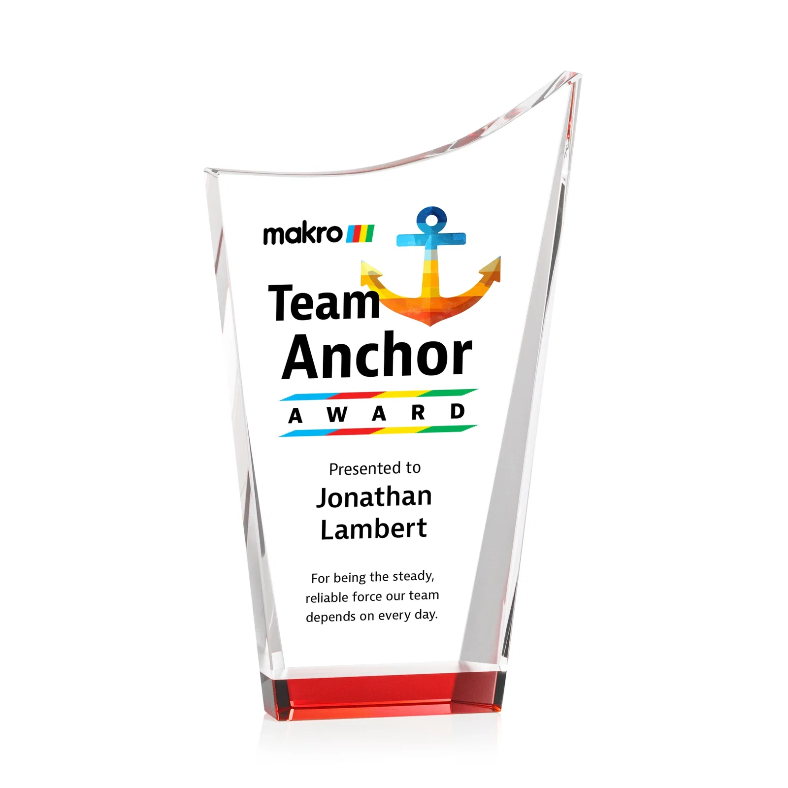 Branded Optical Crystal Award with a Glowing Color Strip Base, awards for sales achievement awards