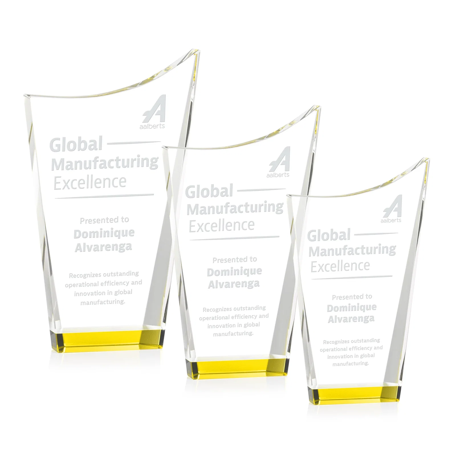Custom Optical Crystal Award with a Glowing Color Strip Base, awards for retirement presentations