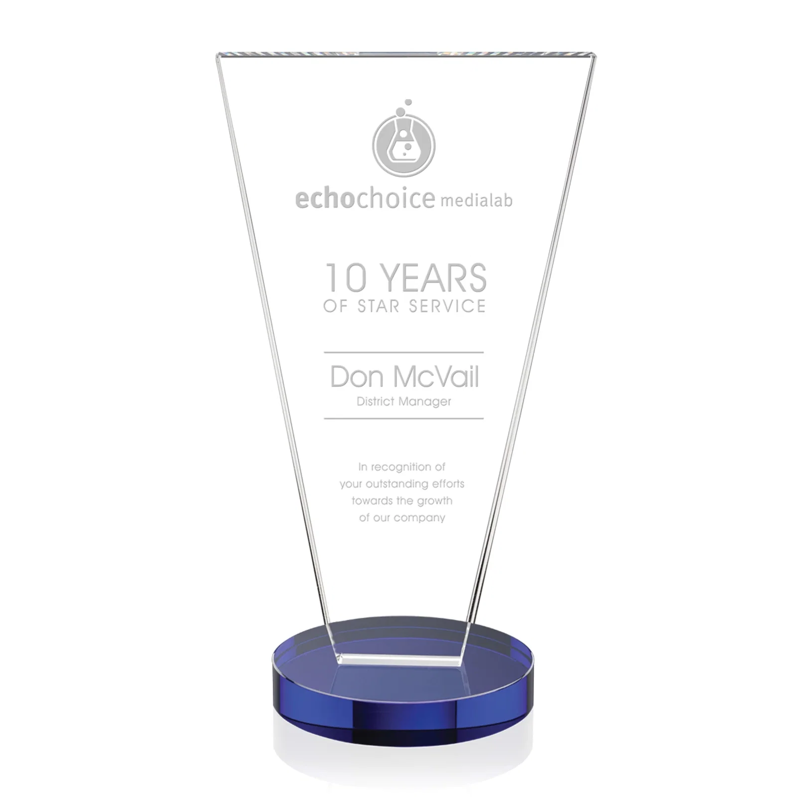 Custom Optical Crystal Award with Bottom-Tapered Beveled Edges, awards for company anniversary events