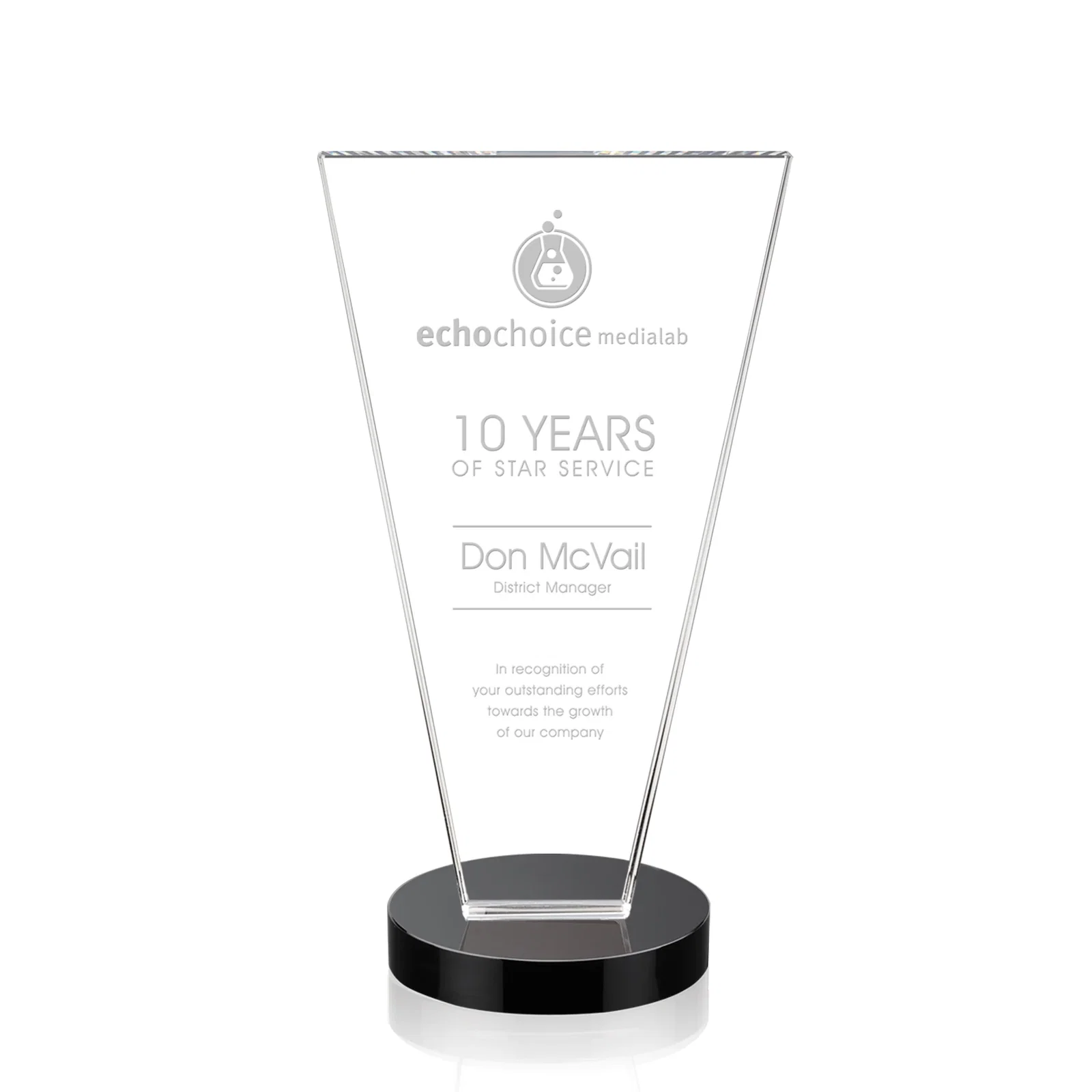 Personalized Optical Crystal Award with Bottom-Tapered Beveled Edges, awards for corporate award ceremonies