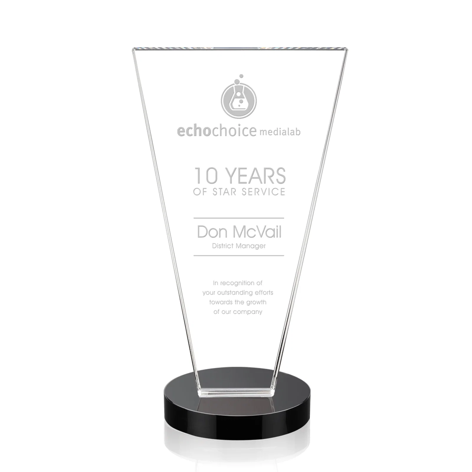 Personalized Optical Crystal Award with Bottom-Tapered Beveled Edges, awards for service anniversary gifts
