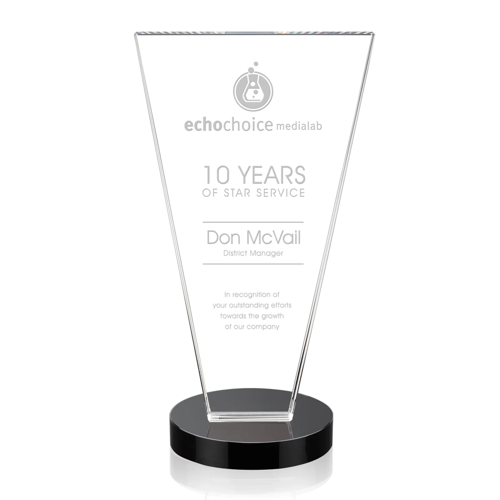 Personalized Optical Crystal Award with Bottom-Tapered Beveled Edges, awards for sales achievement awards