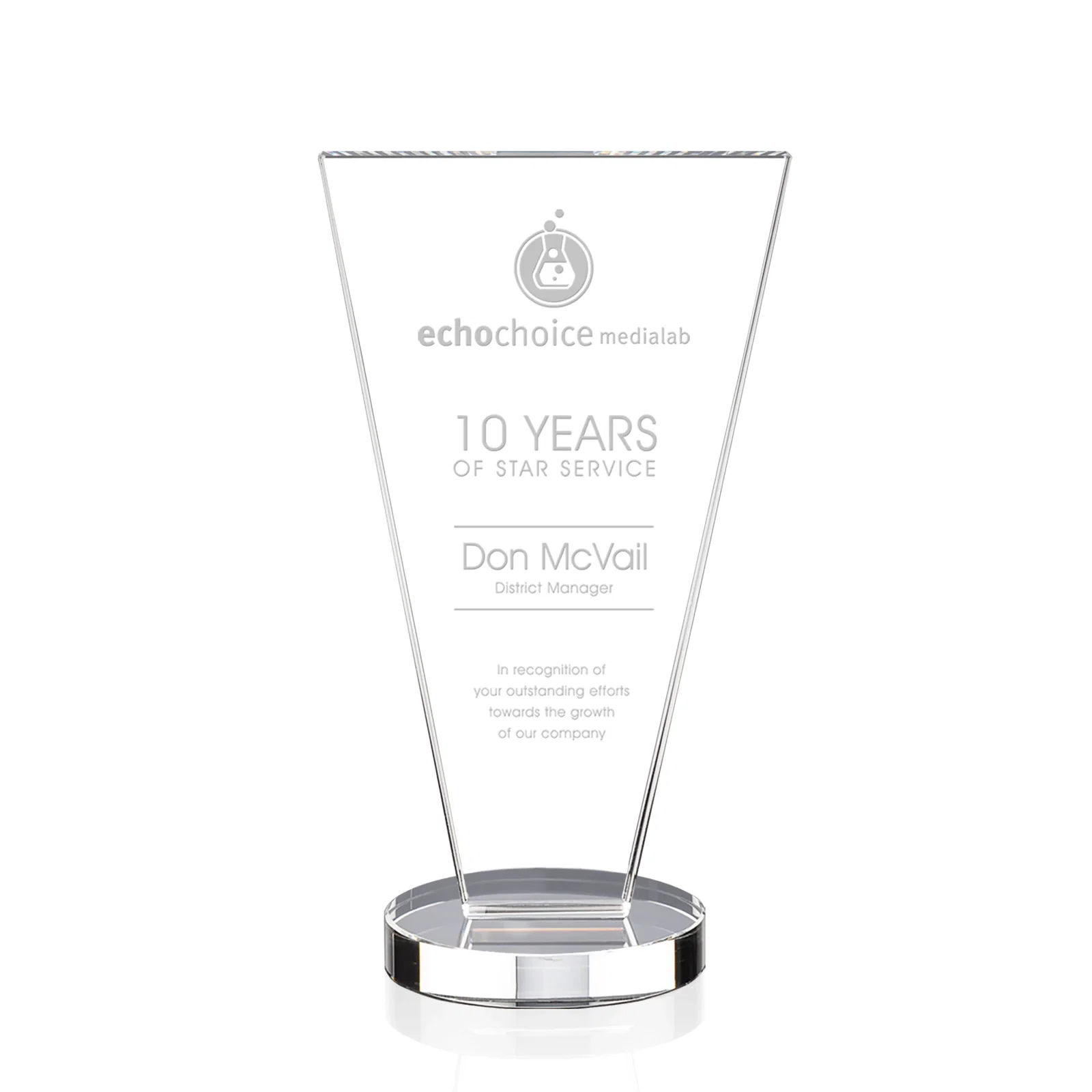 Personalized Optical Crystal Award with Bottom-Tapered Beveled Edges, awards for team milestone celebrations