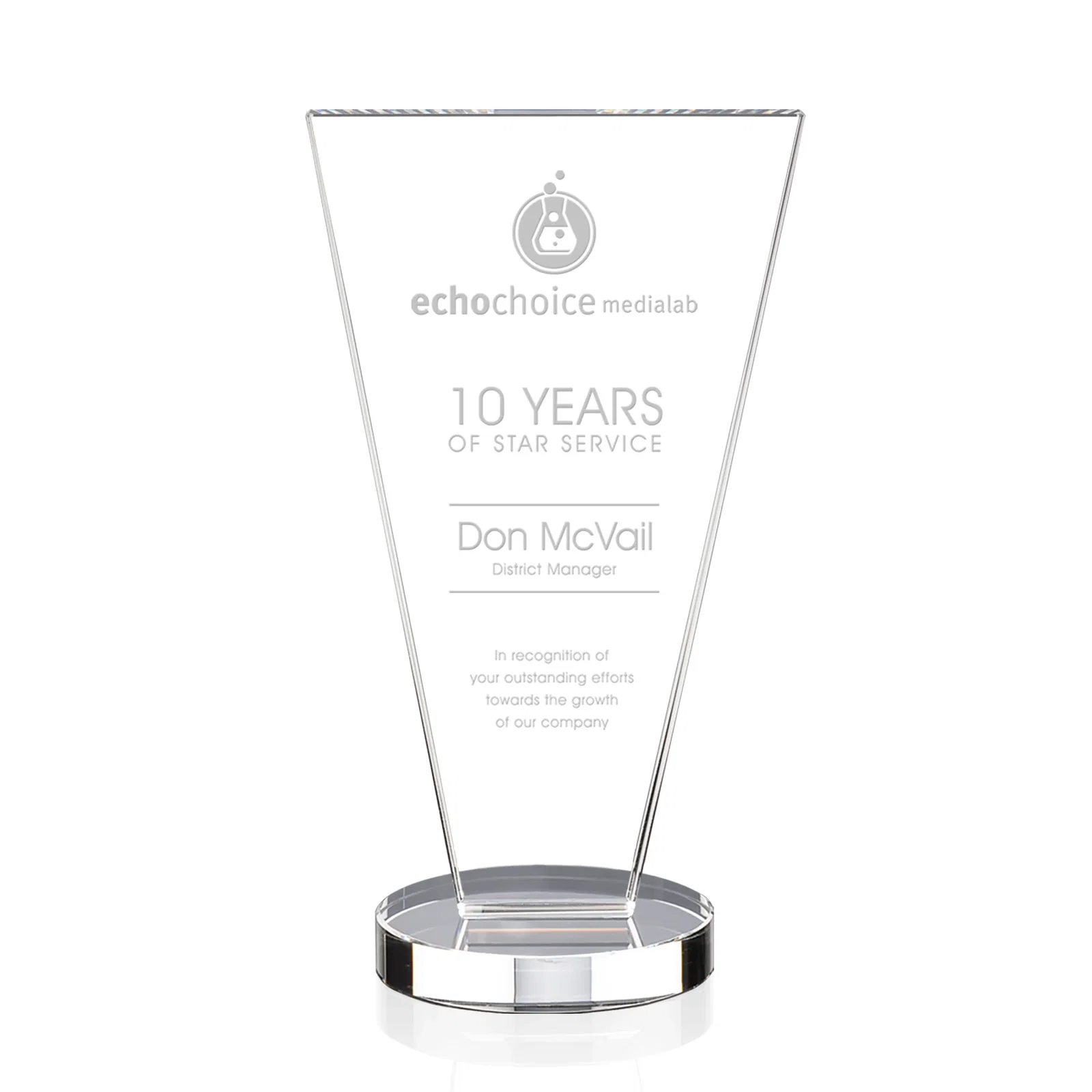 Personalized Optical Crystal Award with Bottom-Tapered Beveled Edges, awards for donor appreciation