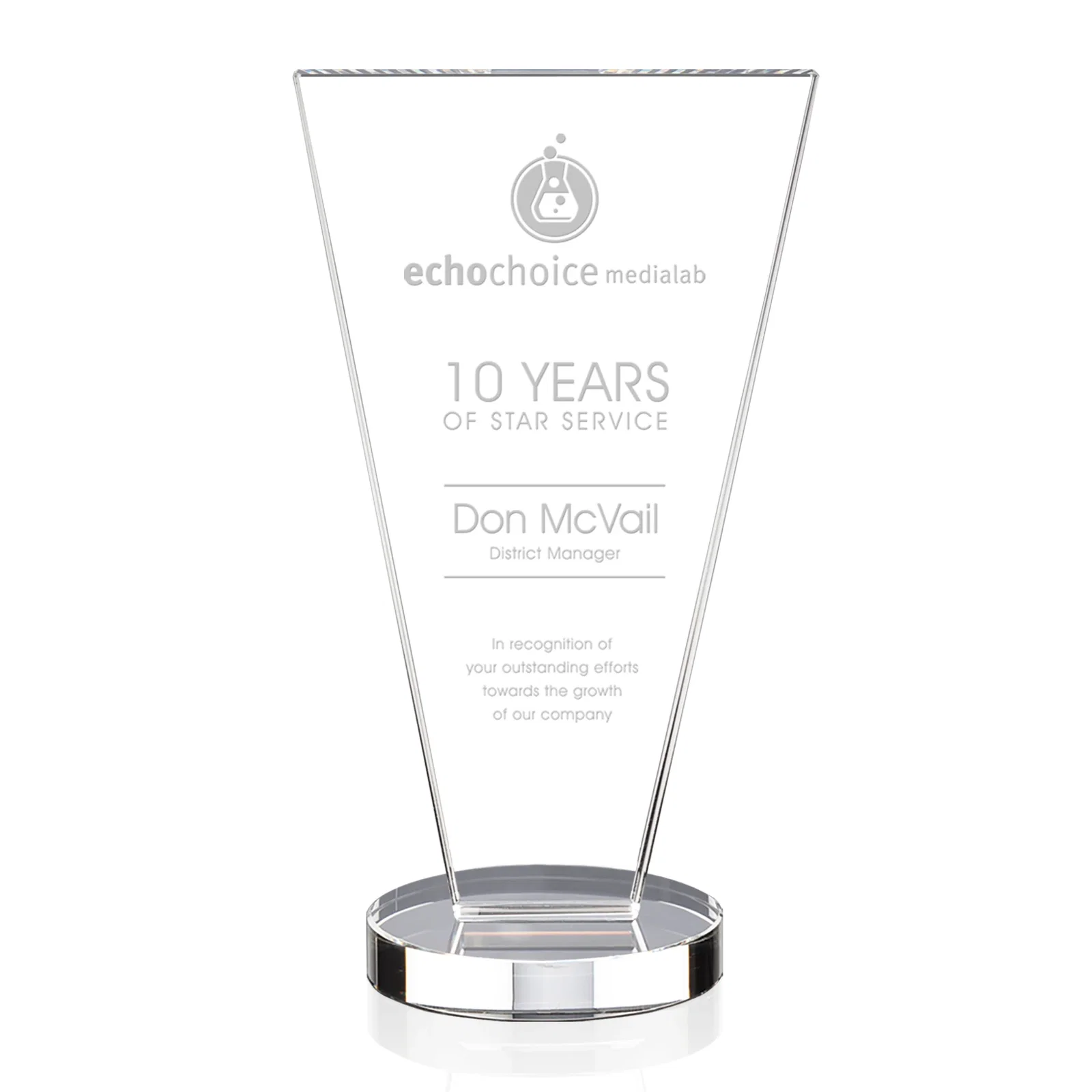 Personalized Optical Crystal Award with Bottom-Tapered Beveled Edges, awards for graduation ceremonies