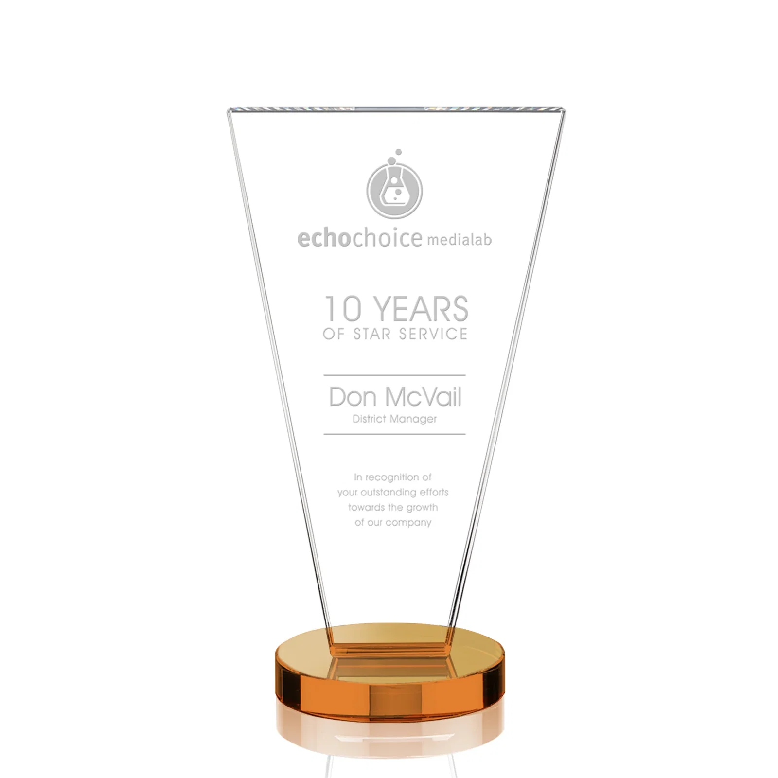 Personalized Optical Crystal Award with Bottom-Tapered Beveled Edges, awards for volunteer appreciation