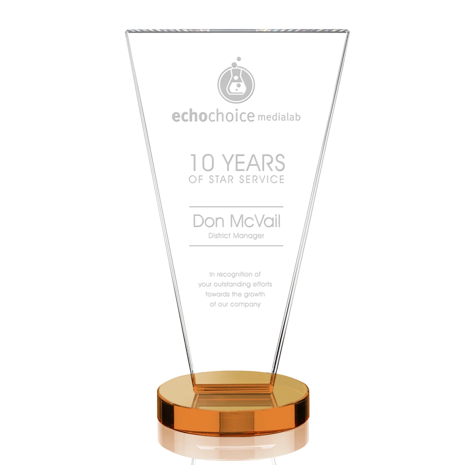 Personalized Optical Crystal Award with Bottom-Tapered Beveled Edges, awards for company anniversary events