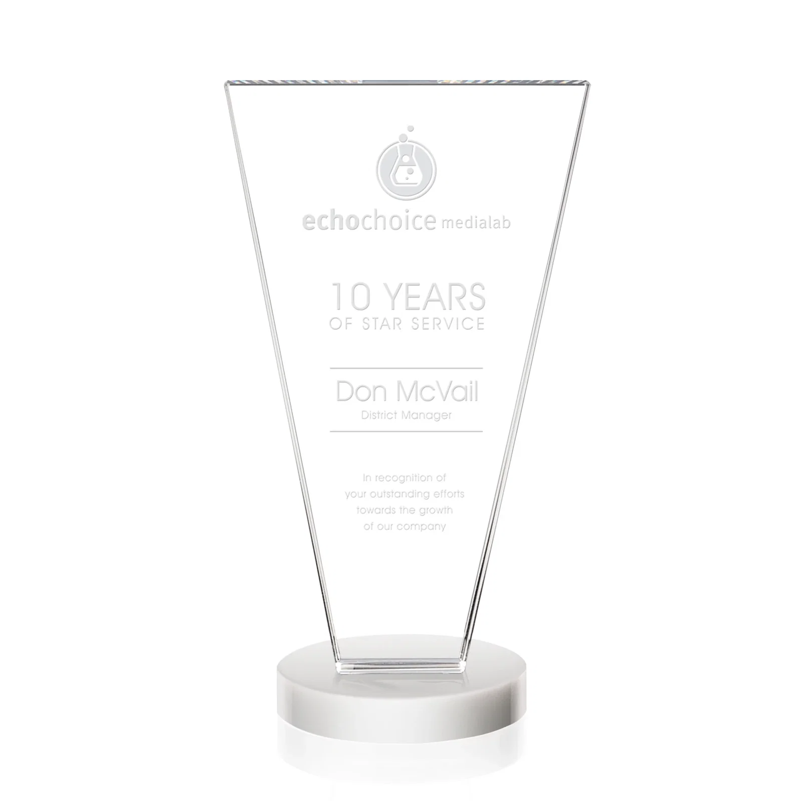 Custom Optical Crystal Award with Bottom-Tapered Beveled Edges, awards for service anniversary gifts