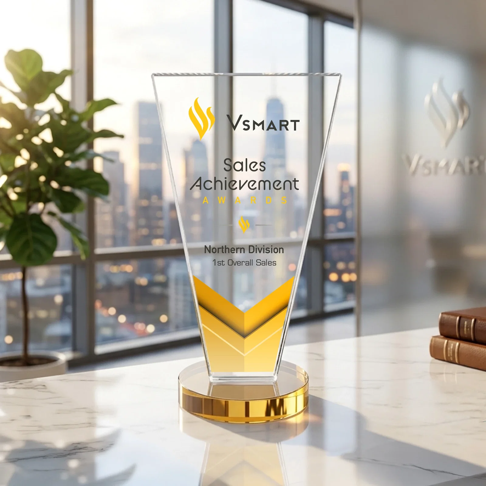 Branded Optical Crystal Award with Bottom-Tapered Beveled Edges, awards for retirement presentations