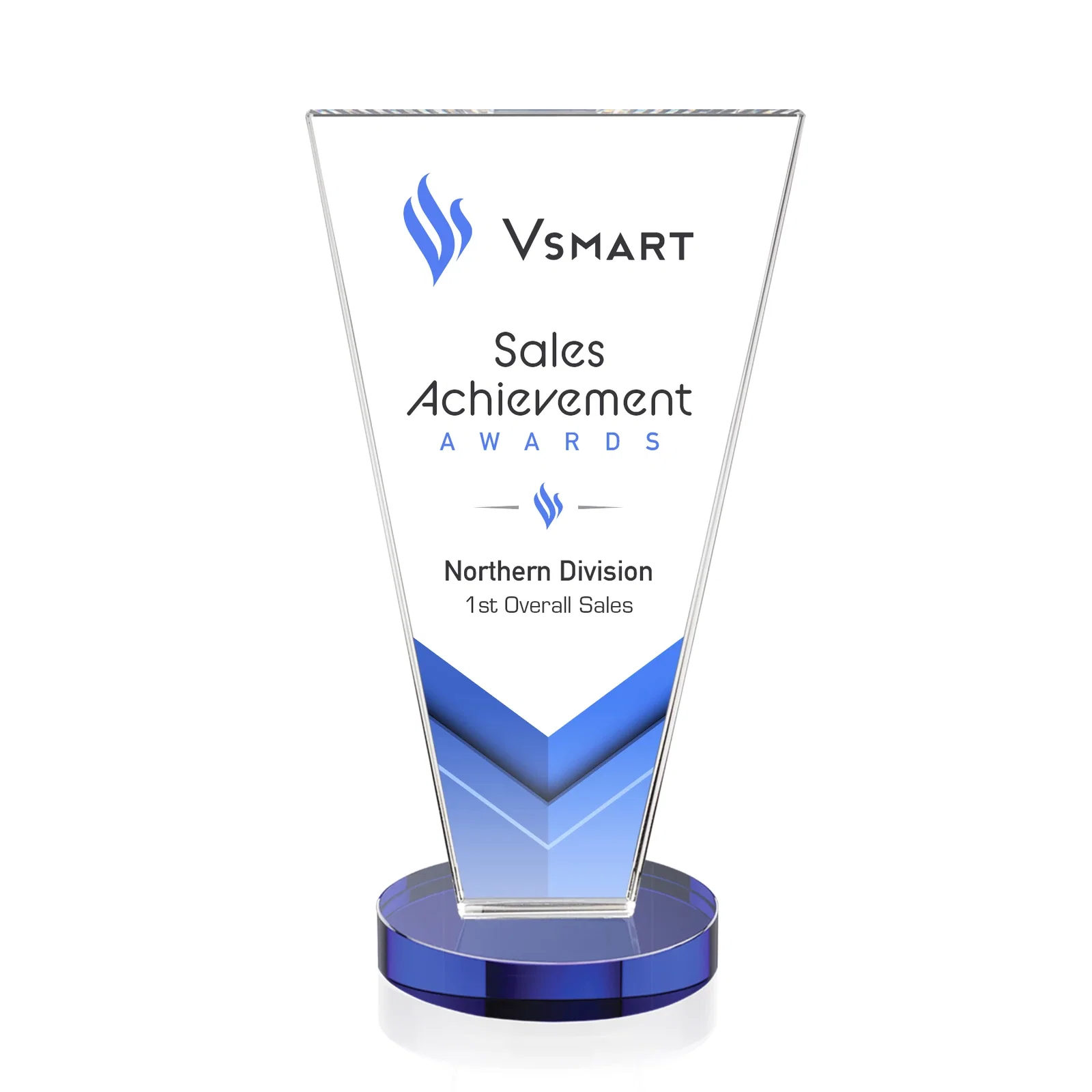 Custom printed Optical Crystal Award with Bottom-Tapered Beveled Edges, awards for sales achievement awards