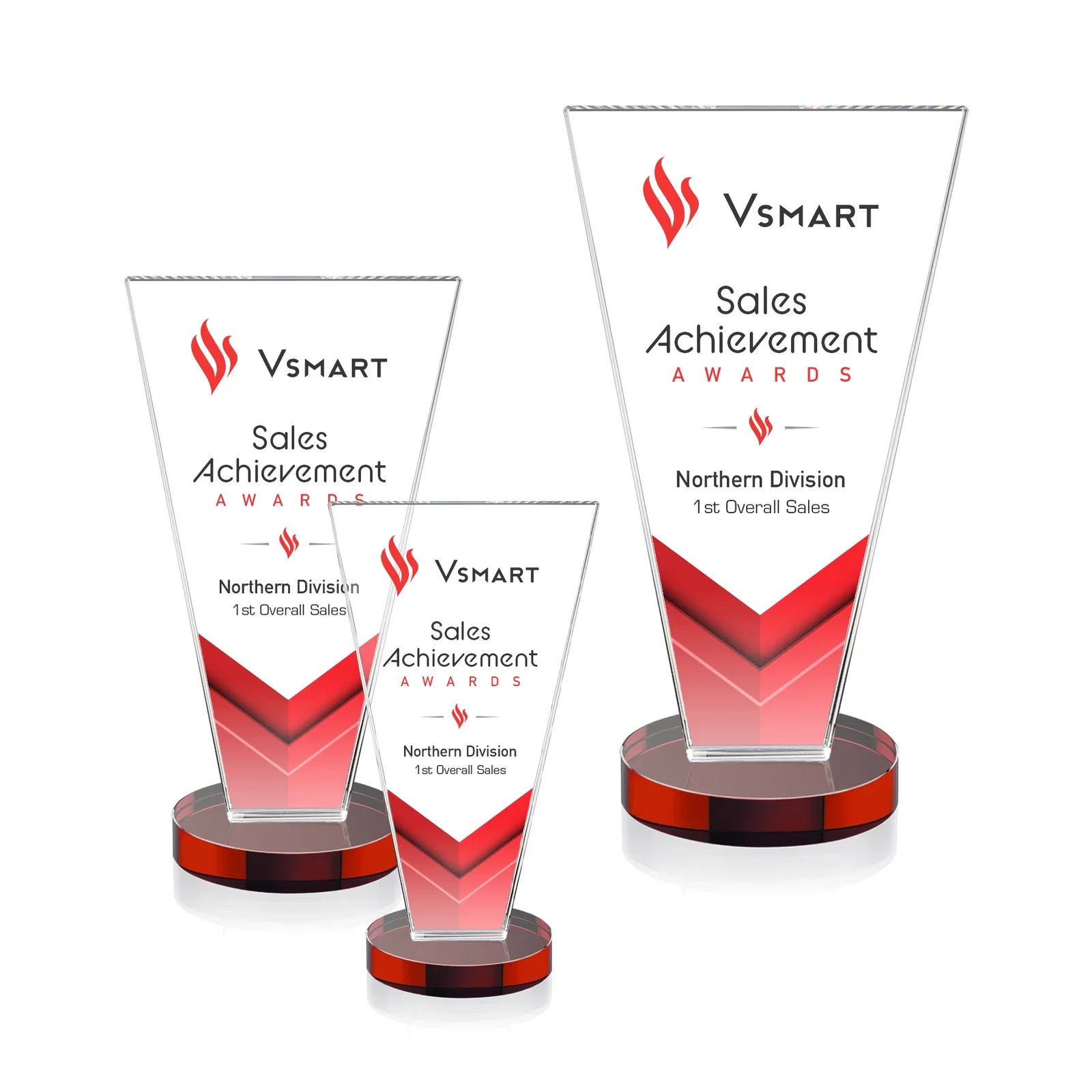 Custom printed Optical Crystal Award with Bottom-Tapered Beveled Edges, awards for team milestone celebrations