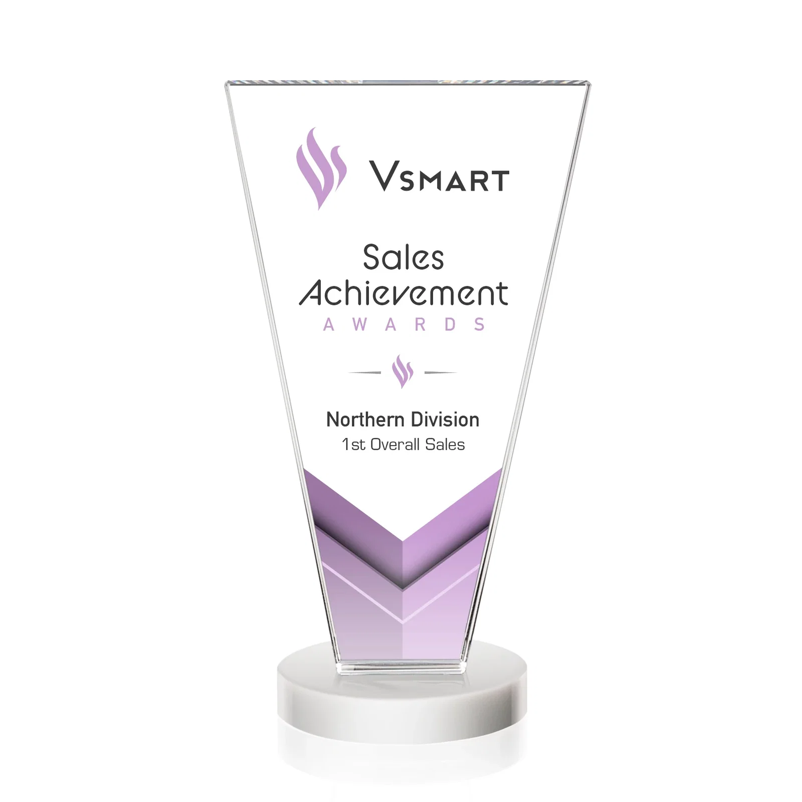 Customized Optical Crystal Award with Bottom-Tapered Beveled Edges, awards for retirement presentations