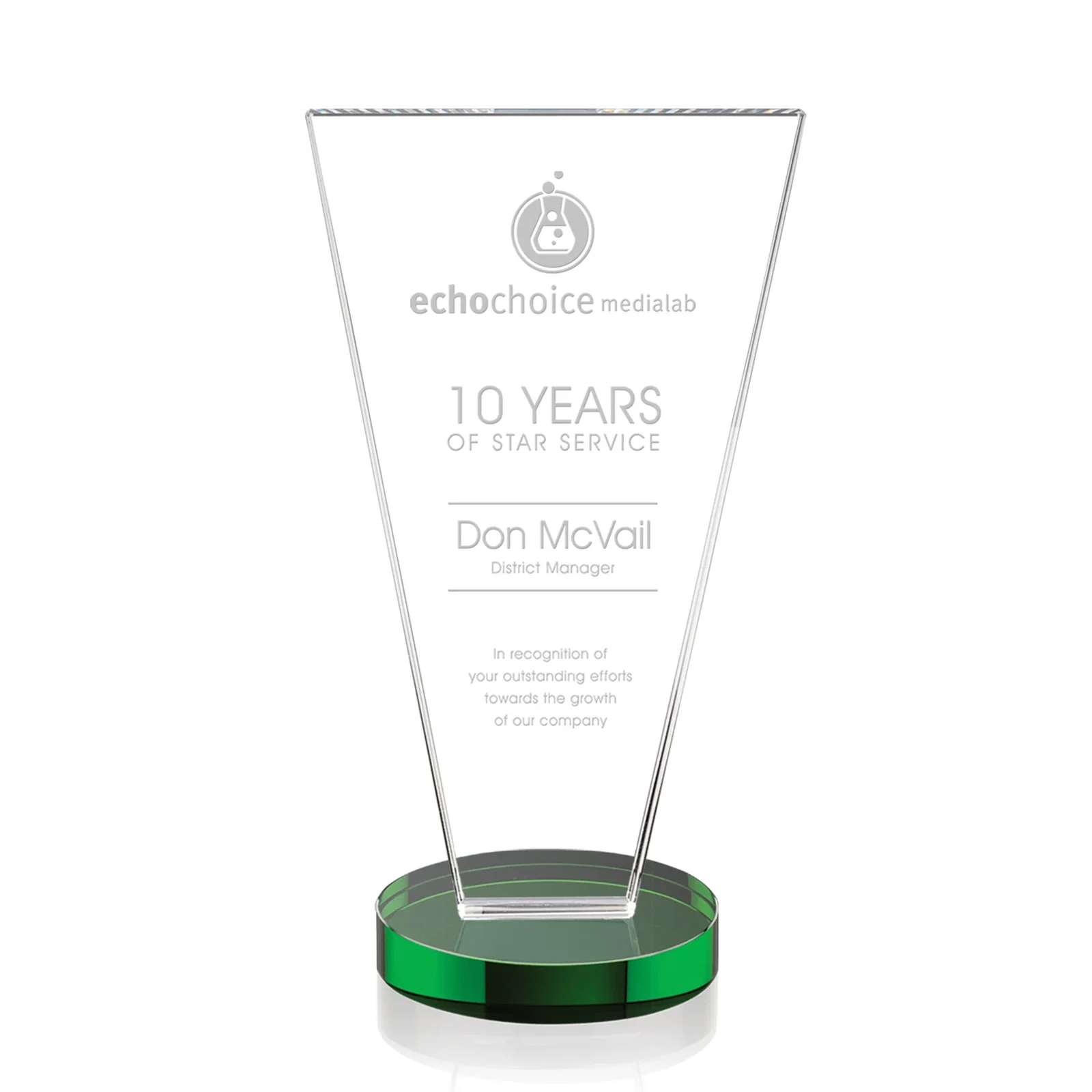 Custom Optical Crystal Award with Bottom-Tapered Beveled Edges, awards for donor appreciation