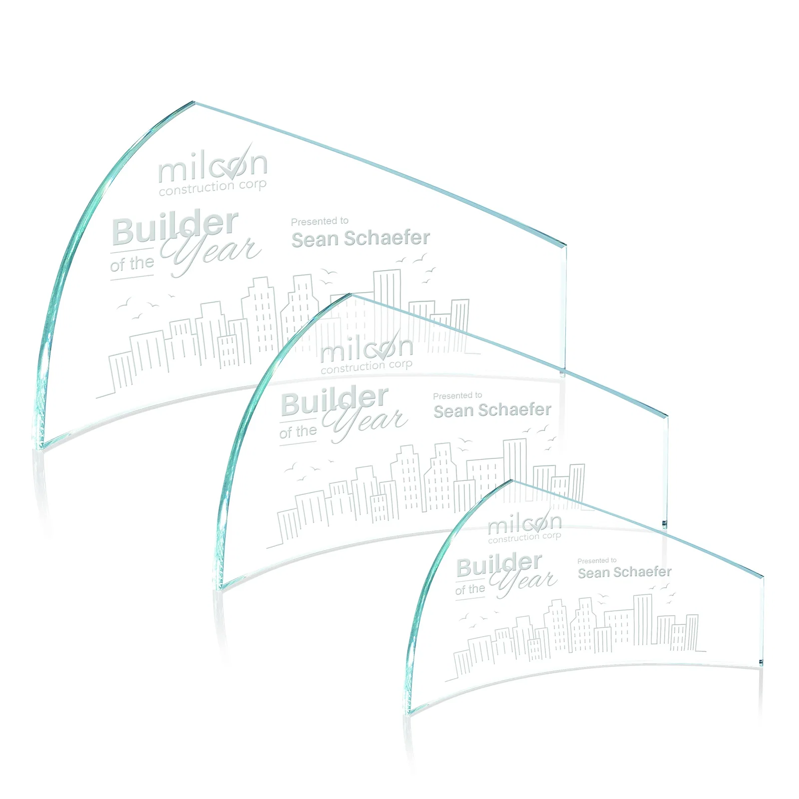 Custom Starfire Crystal Award With a Curved End and a Slanted End, awards for corporate award ceremonies