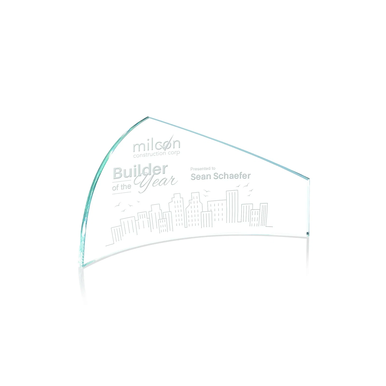 Custom Starfire Crystal Award With a Curved End and a Slanted End, awards for service anniversary gifts