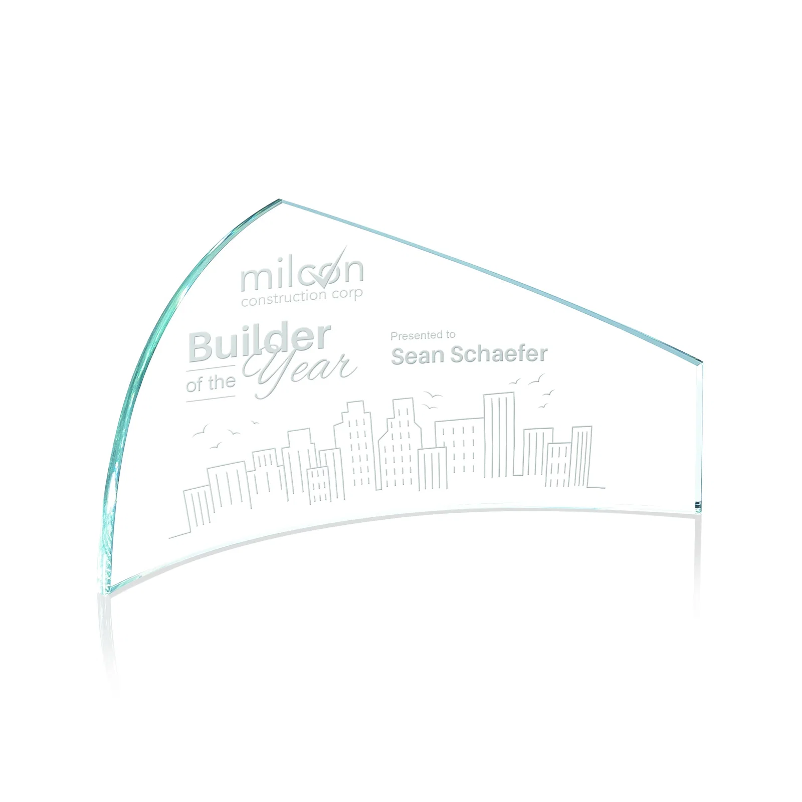 Custom Starfire Crystal Award With a Curved End and a Slanted End, awards for sales achievement awards