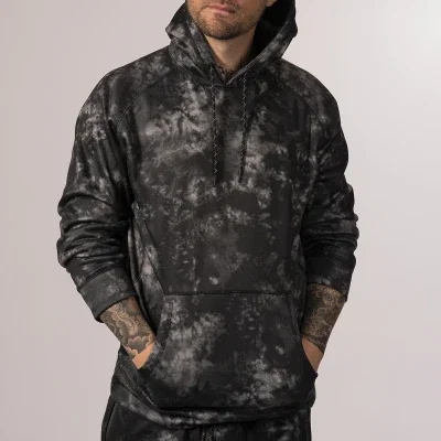 Tech fleece hoodie shown in black from the front